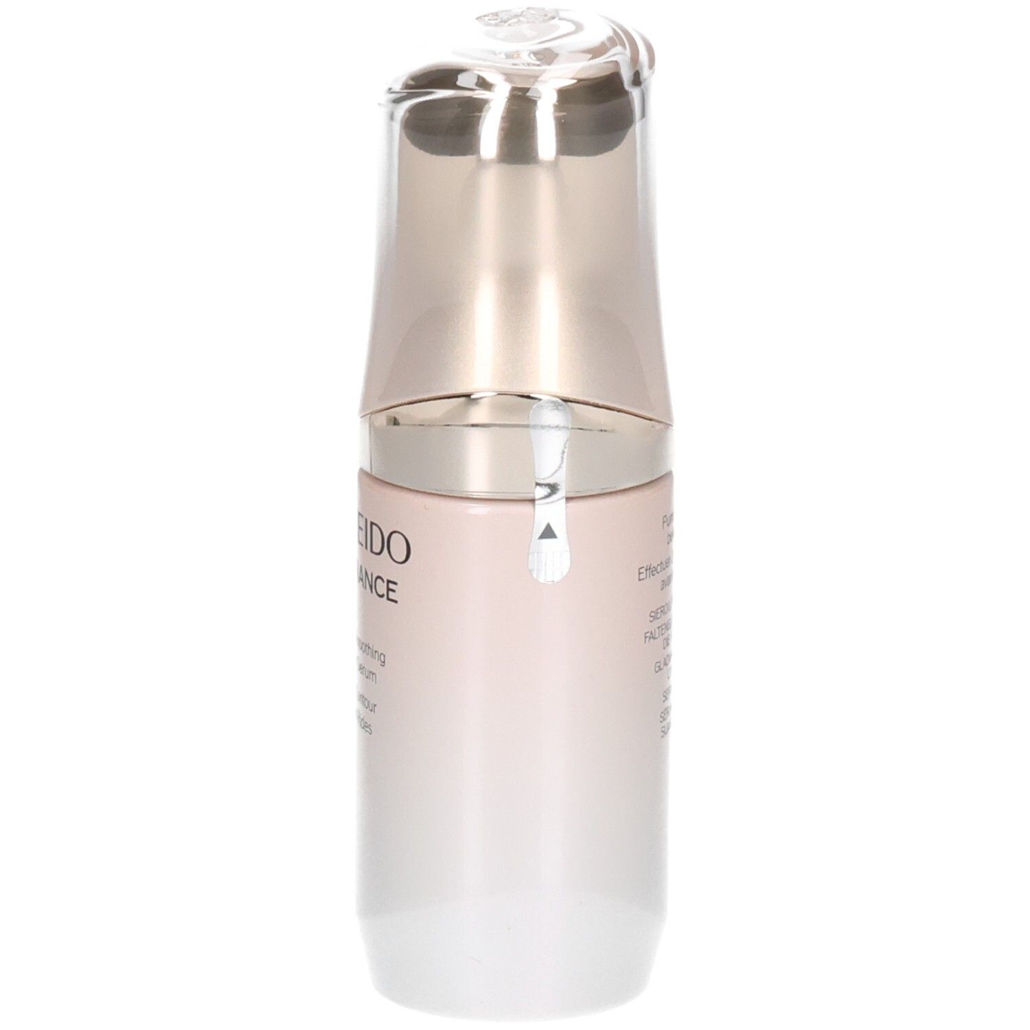 Vue latérale du sérum contour lissant rides Shiseido Benefiance, flacon avec pompe.