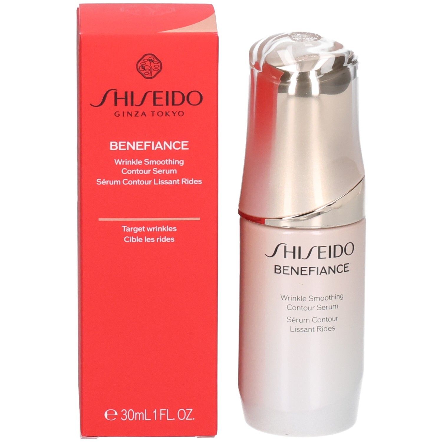 Sérum contour lissant rides Shiseido Benefiance et son emballage rouge.