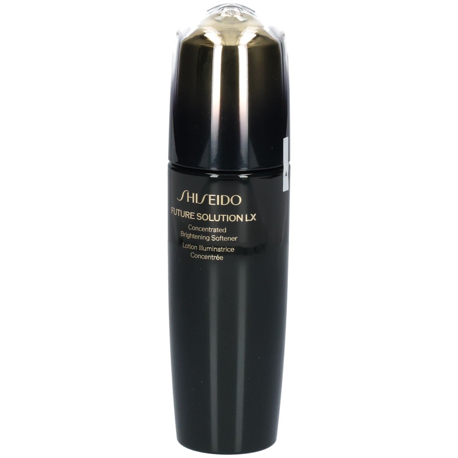 Flacon Shiseido Future Solution LX Brightening Softener, avant avec étiquette.