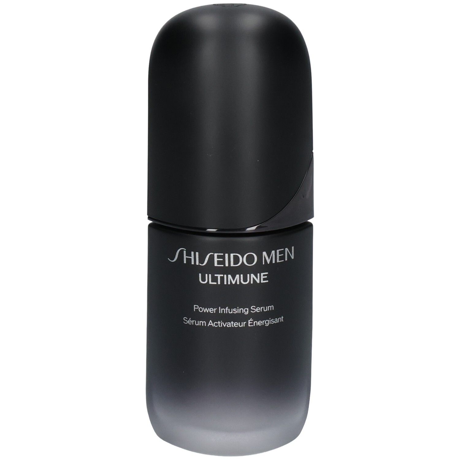 Flacon Shiseido Men Ultimune Power Infusing Serum avec bouchon noir.