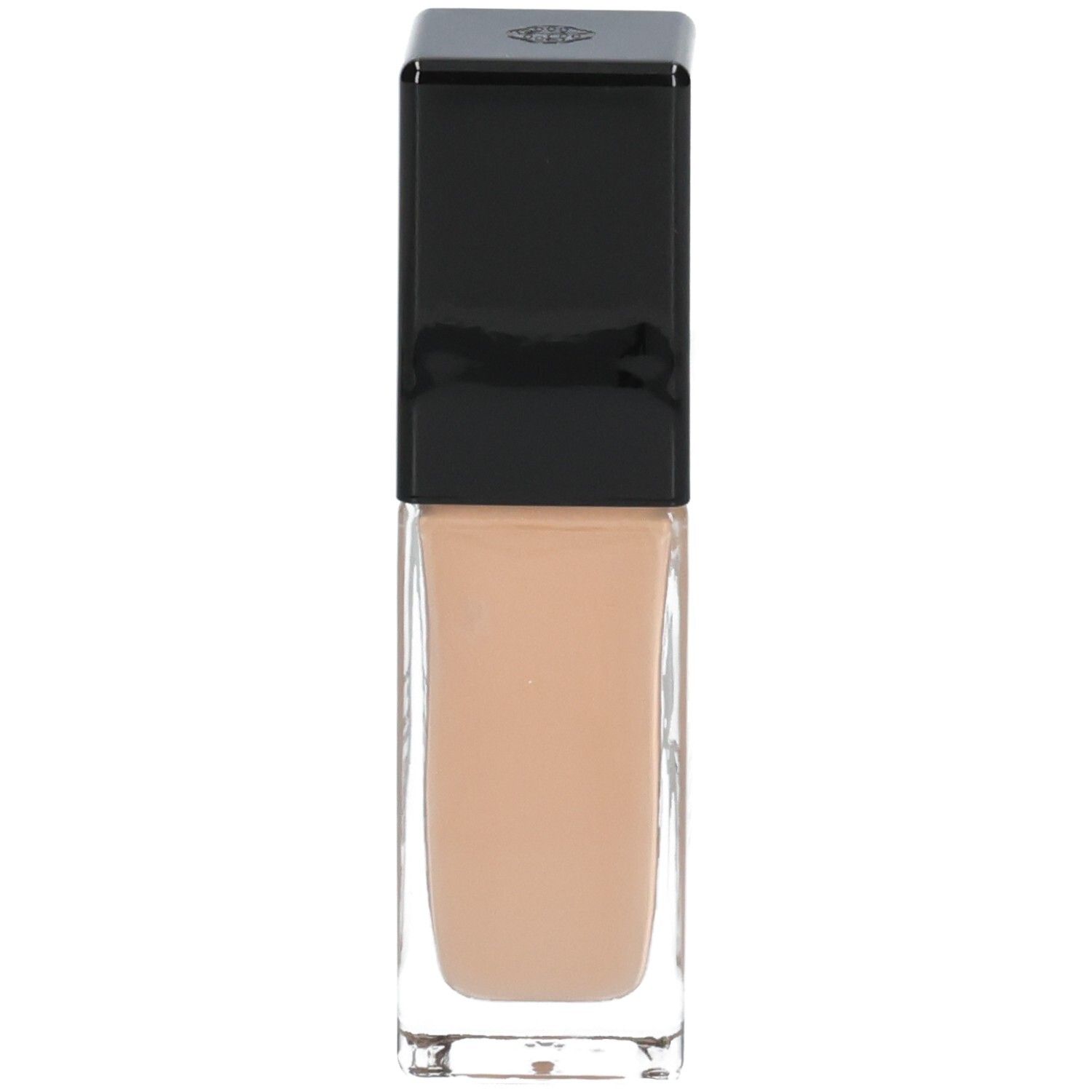 Fond de teint Shiseido Synchro Skin Radiant Lifting, flacon en verre avec bouchon noir, vue de face.