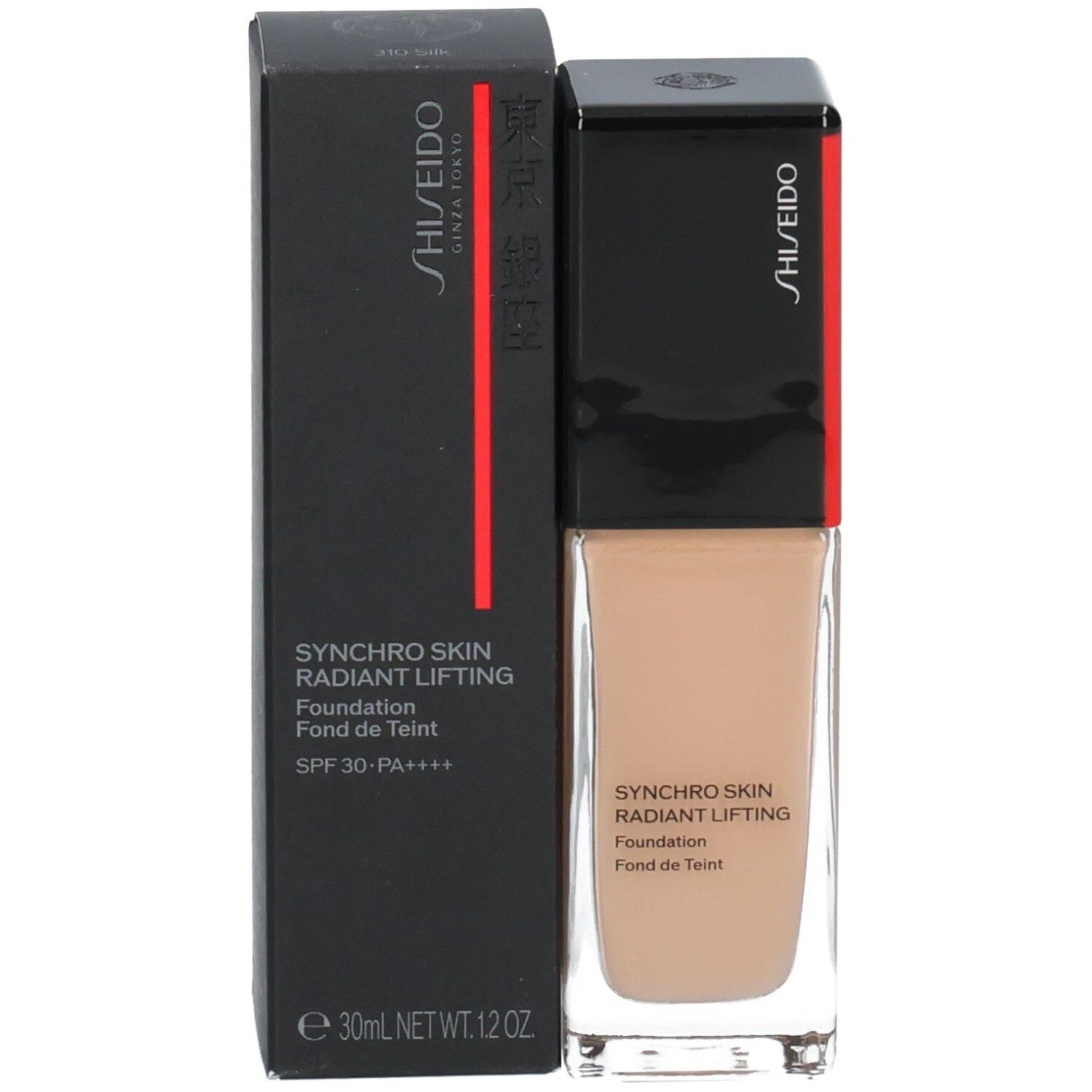 Fond de teint Shiseido Synchro Skin Radiant Lifting avec emballage, SPF 30.