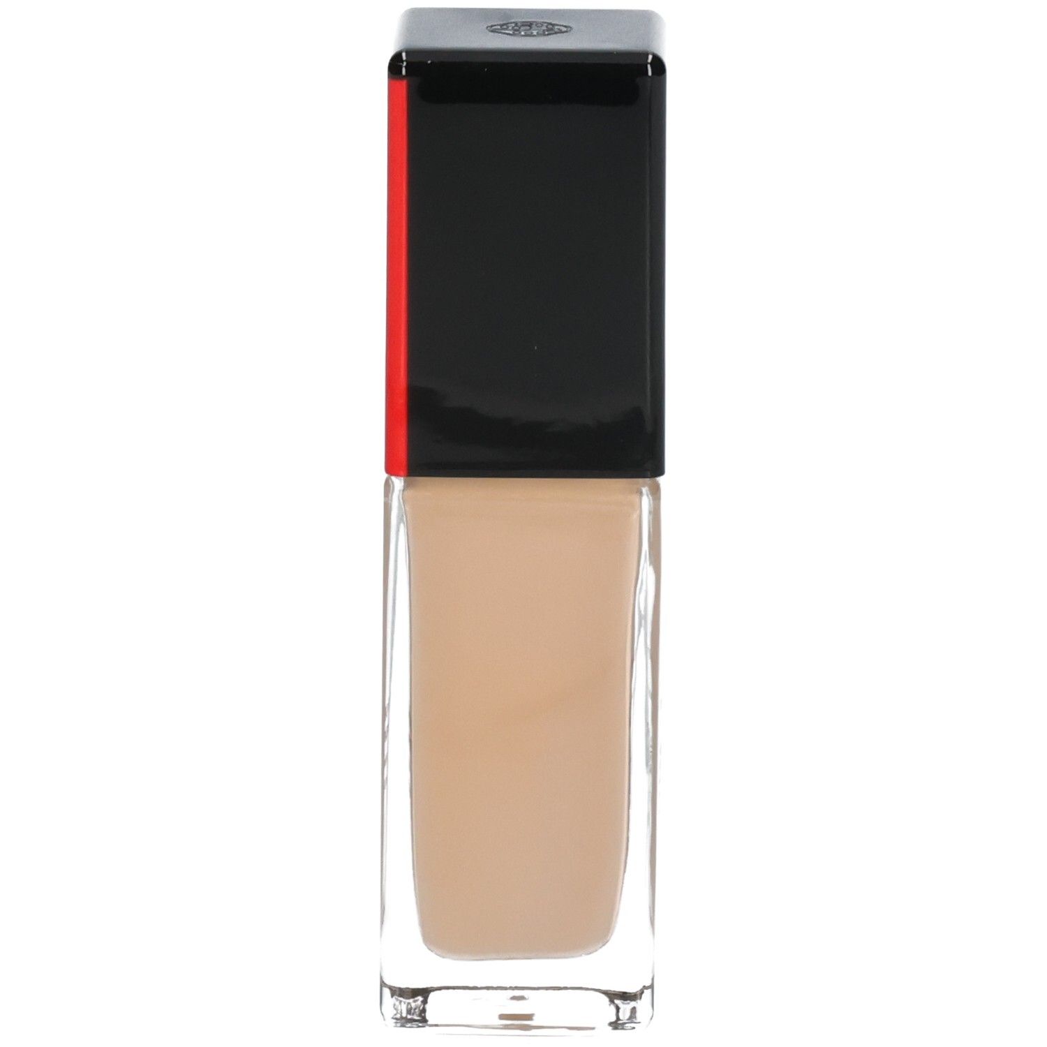 Shiseido Synchro Skin Radiant Lifting Fond de Teint, teinte 330. Flacon en verre avec bouchon noir et accent rouge.