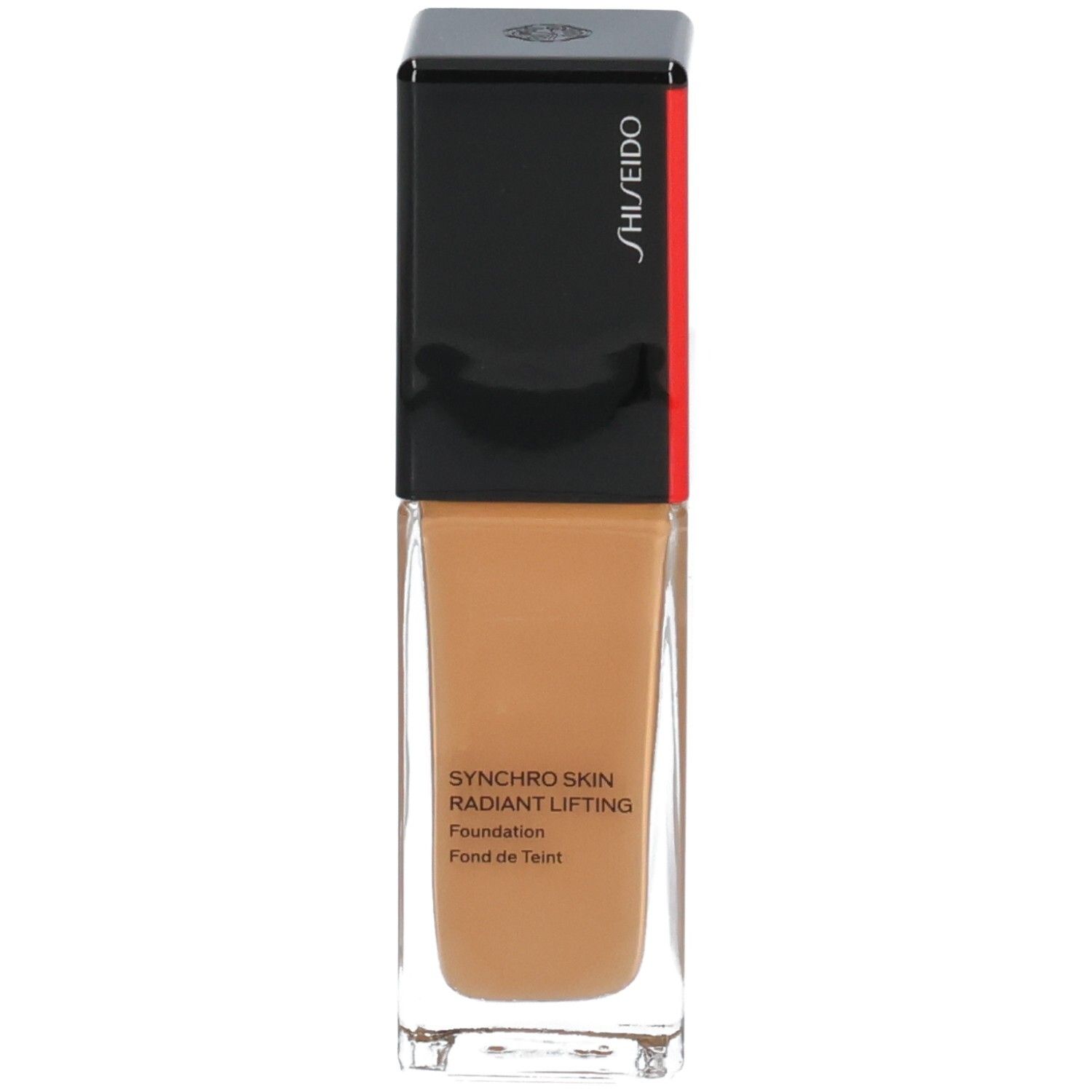 Fond de teint Shiseido Synchro Skin Radiant Lifting dans un flacon en verre avec bouchon noir.