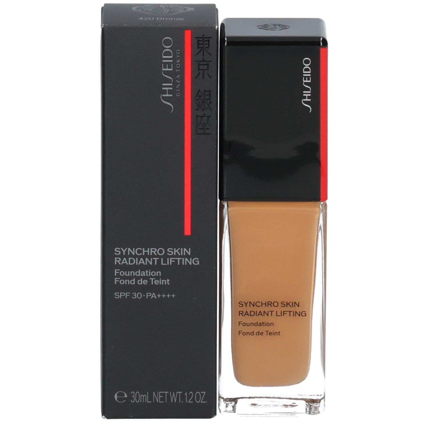 Fond de teint Shiseido Synchro Skin Radiant Lifting avec emballage, SPF 30-PA++++.