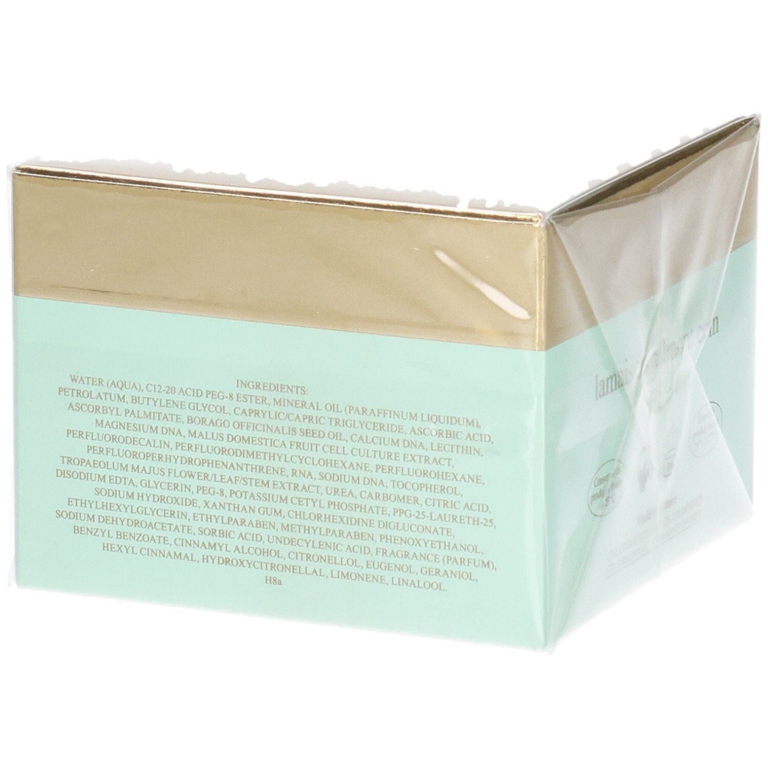 Arrière de l'emballage Valmont Deto2x Cream avec liste des ingrédients.