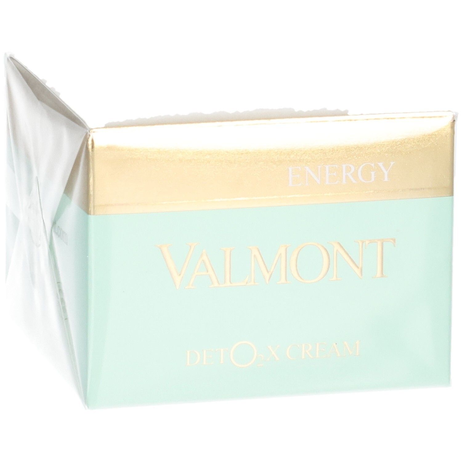 Emballage Valmont Deto2x Cream, vu de trois quarts avant.