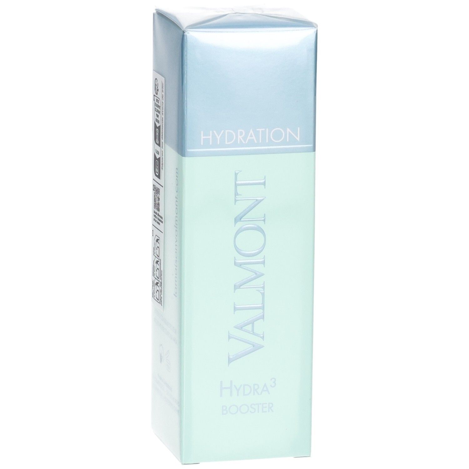 Flacon VALMONT Hydra³ Booster avec inscription HYDRATION et logo.