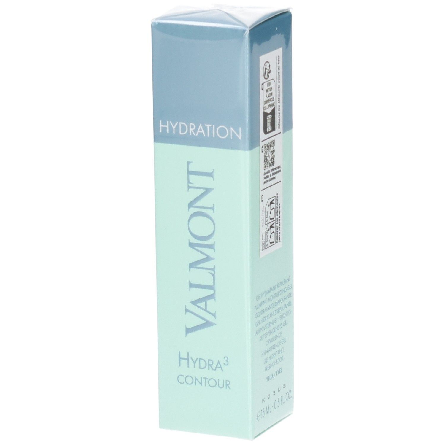 Boîte Valmont Hydra³ Contour avec inscription 'HYDRATION'.