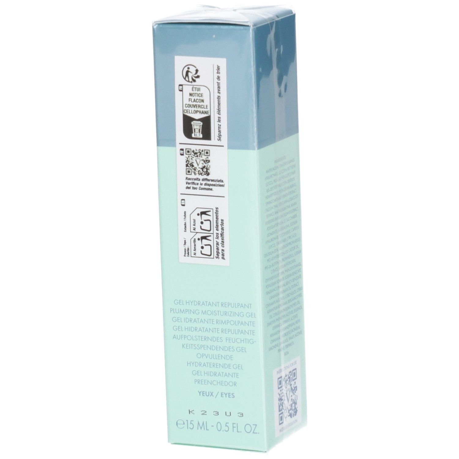 Emballage d'un gel hydratant repulpant pour les yeux, 15 ml.