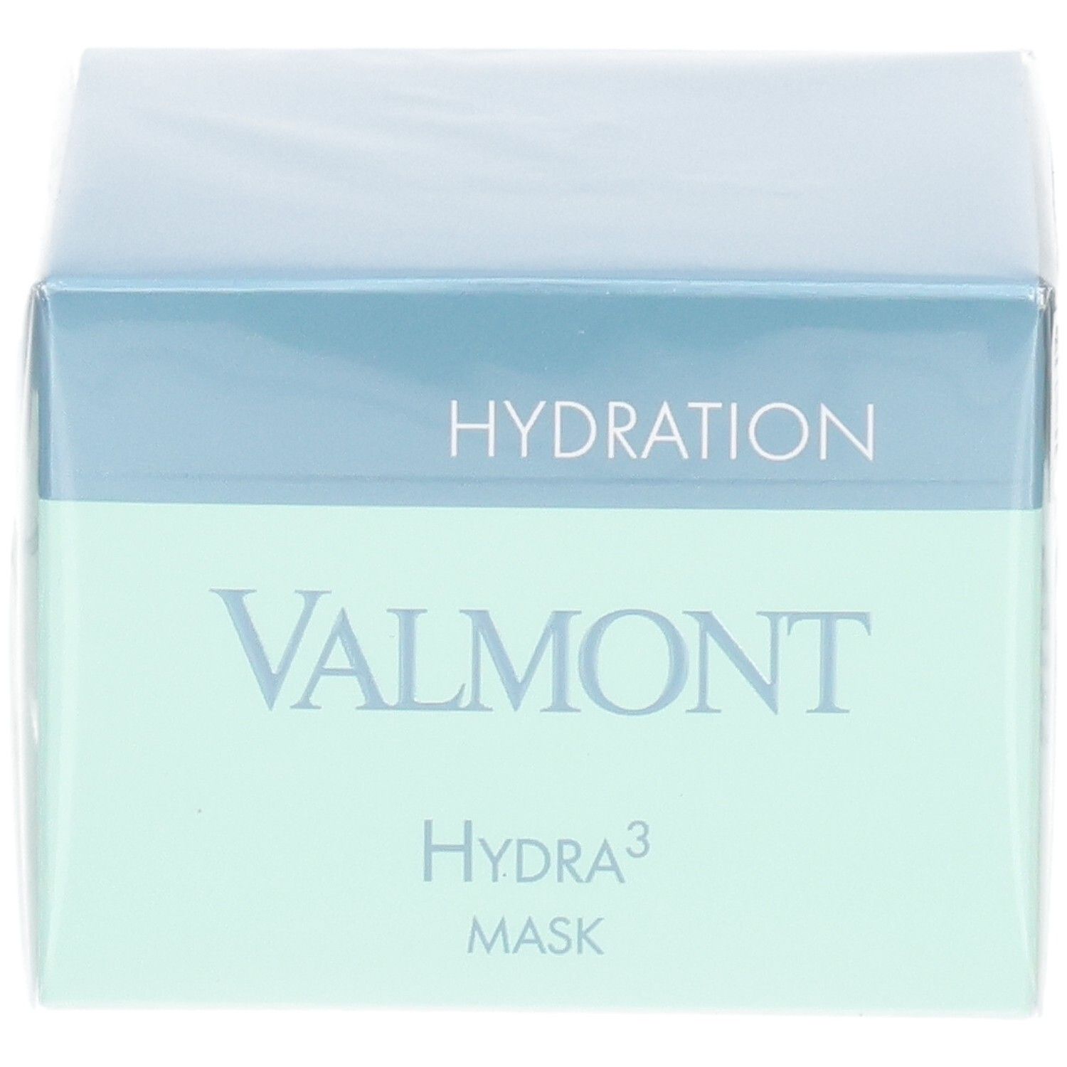 Emballage masque Valmont Hydra³, face avant avec inscription 'Hydration'.