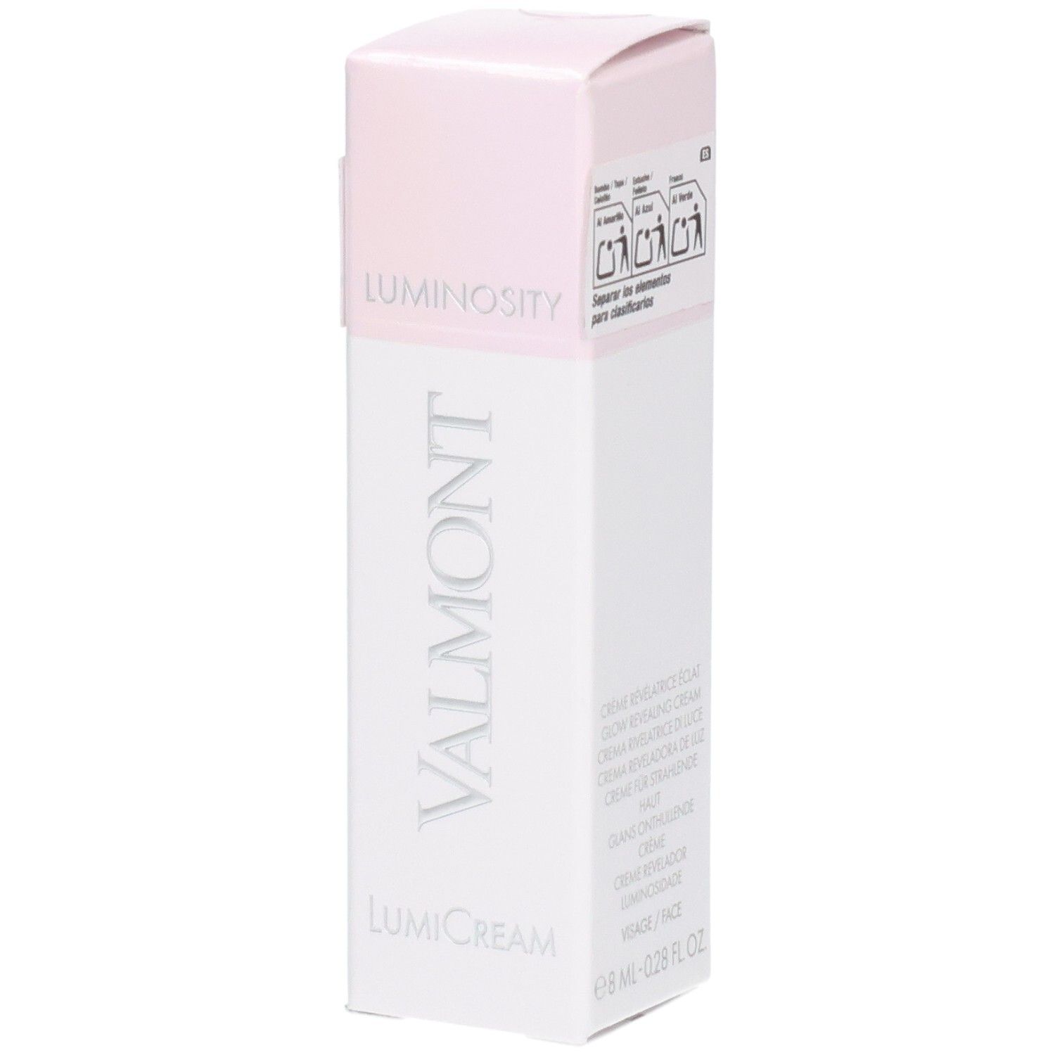 Boîte VALMONT LumiCream avec informations produit et nom de marque.