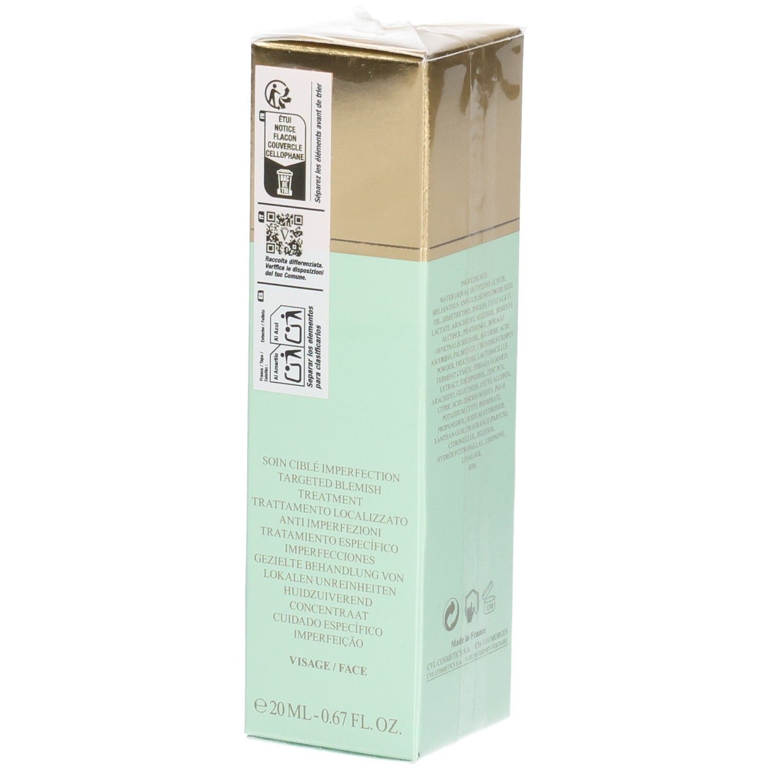 Emballage VALMONT Primary Solution, menthe et or, avec sceaux.