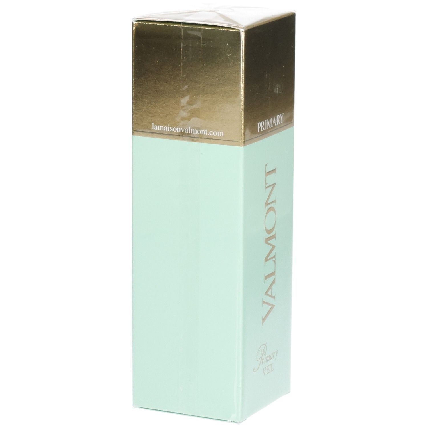 Emballage cosmétique VALMONT Primary Veil, face avant avec logo et nom du produit.