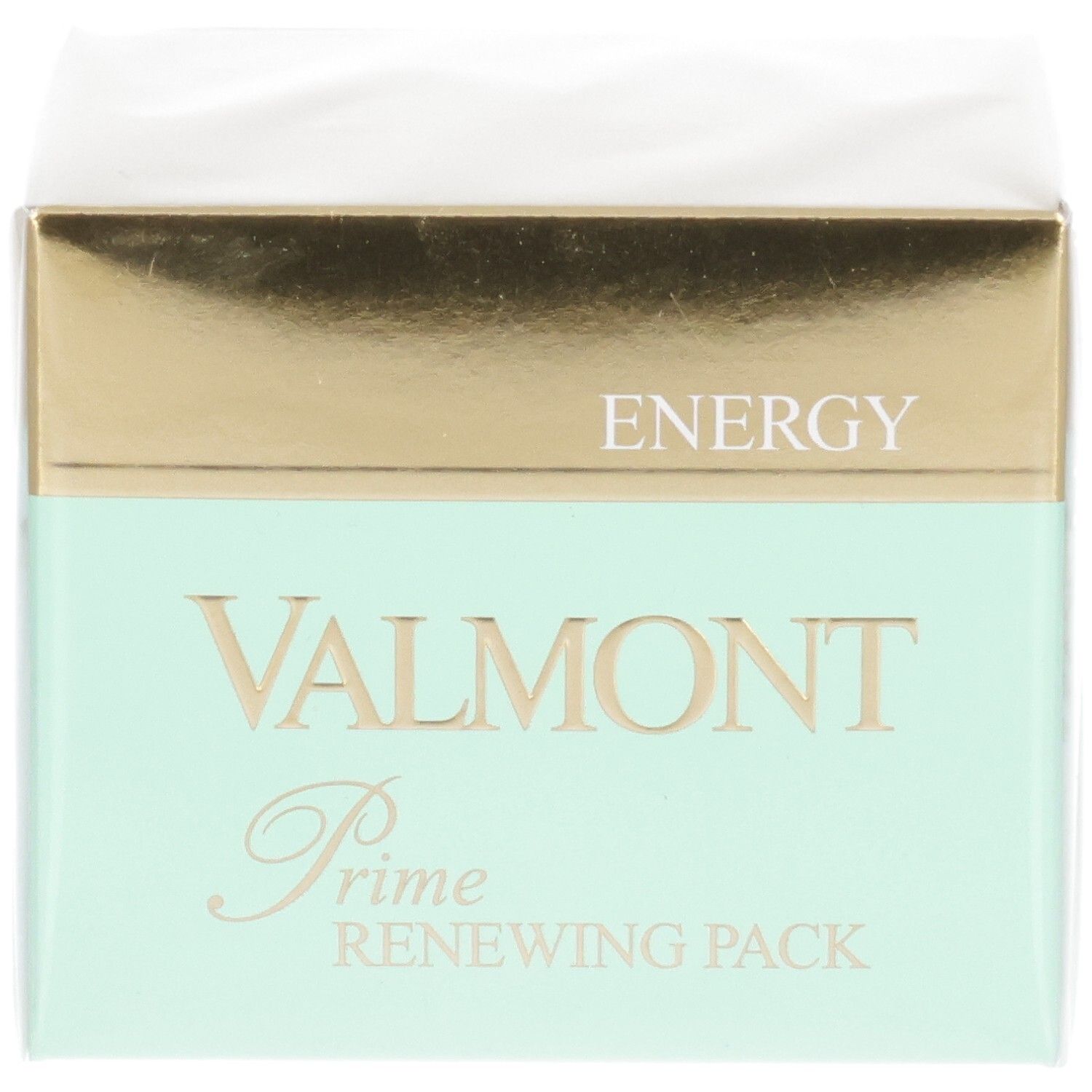 Emballage carton VALMONT Prime Renewing Pack, face avant avec nom de marque et produit.