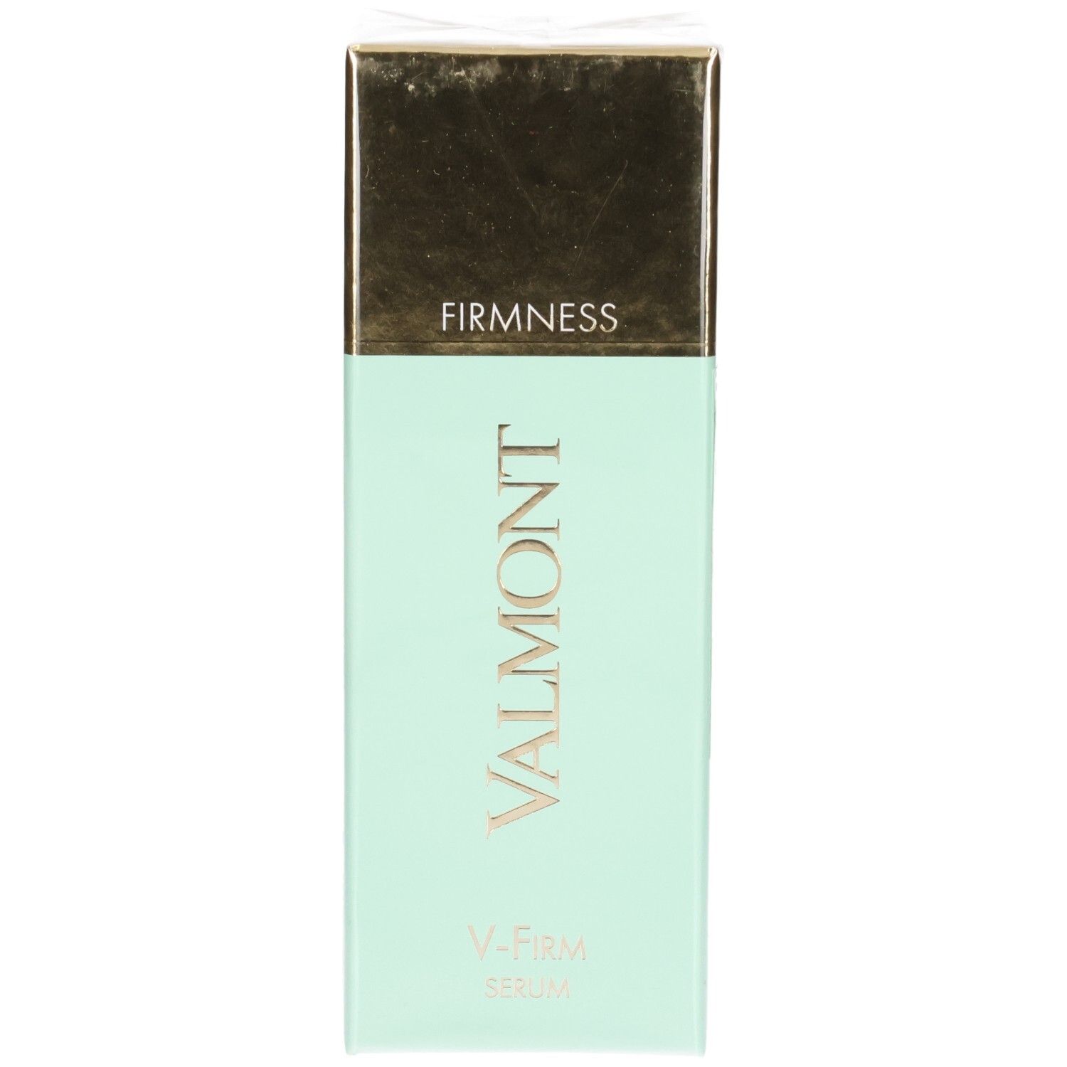 Boîte VALMONT V-Firm Serum, face avant avec gaufrage et logo.
