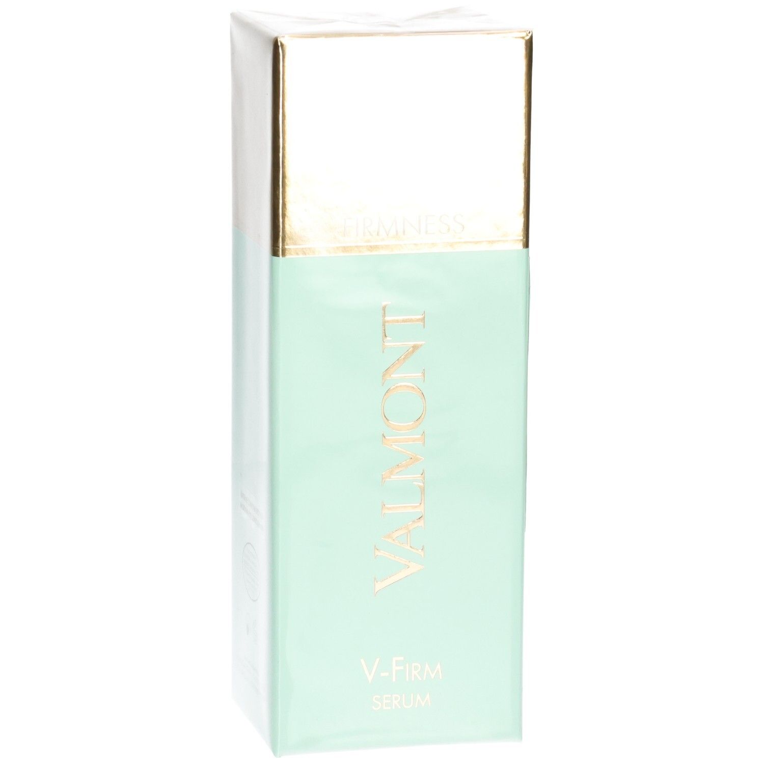 Boîte VALMONT V-Firm Serum, face avant avec capuchon doré.