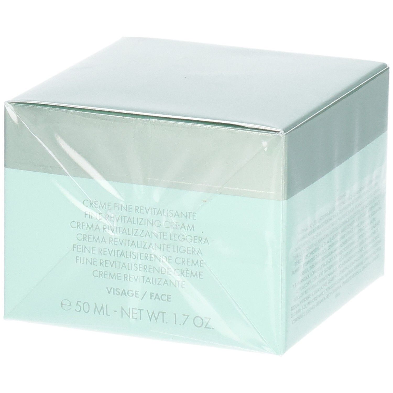 Emballage VALMONT Vital 24 Hour Light Crème. Côté avec nom du produit en plusieurs langues et indication de taille 50 ml.