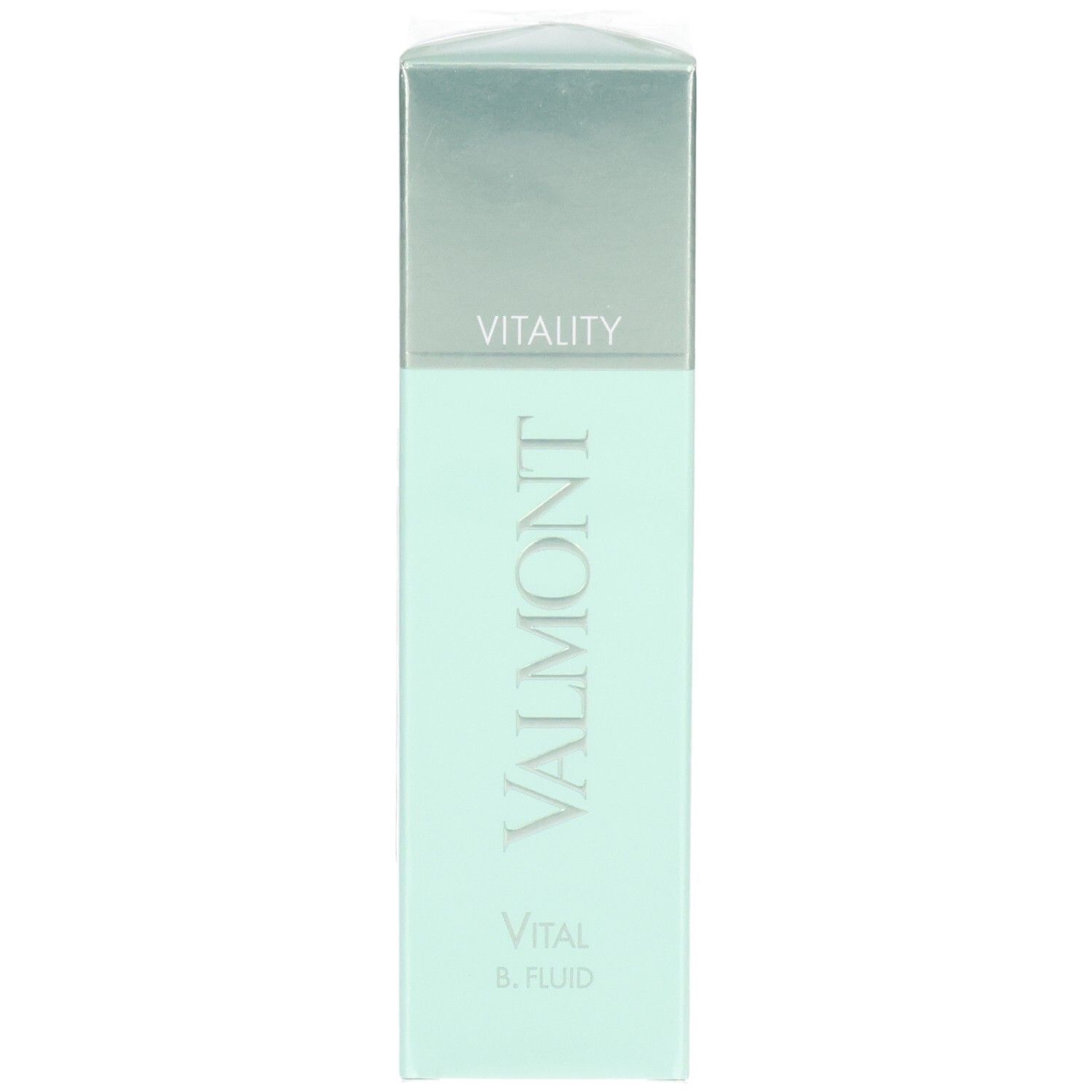 Flacon VALMONT Vital B. Fluid dans un emballage vert pâle, vue de face.