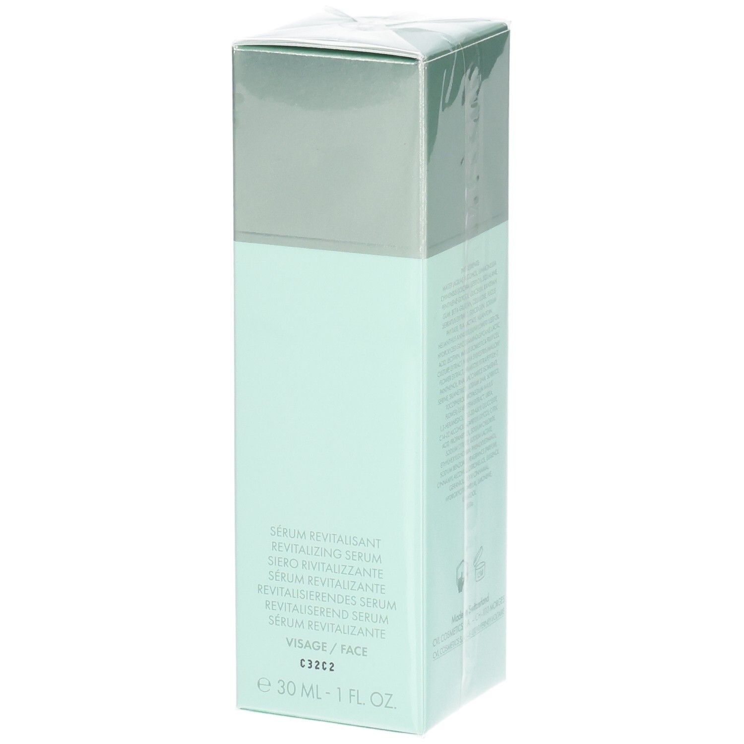 Emballage VALMONT Vital B. Serum. Façade avec nom du produit et indication de taille (30 ml).