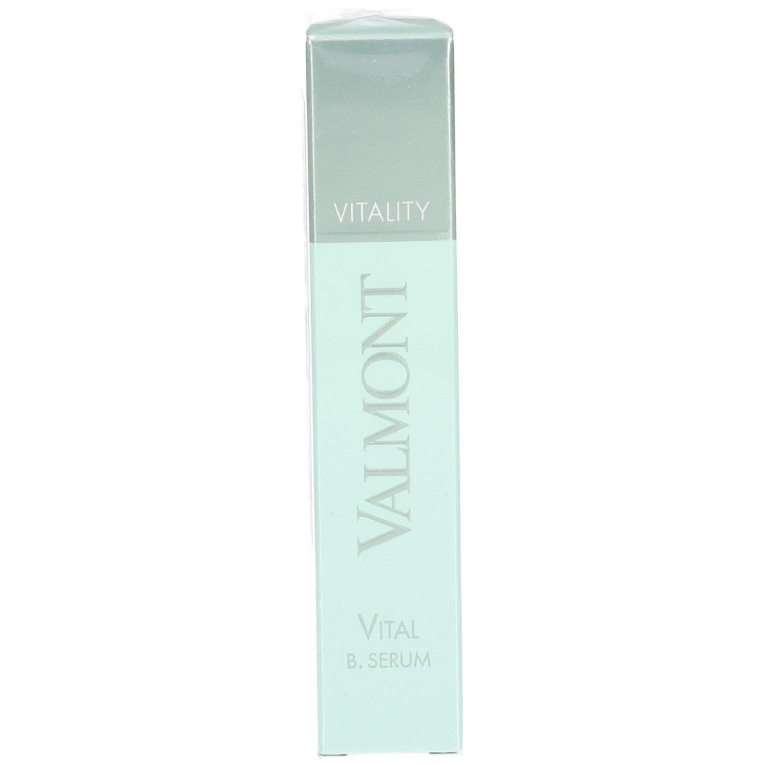 Emballage VALMONT Vital B. Serum, menthe et argent.
