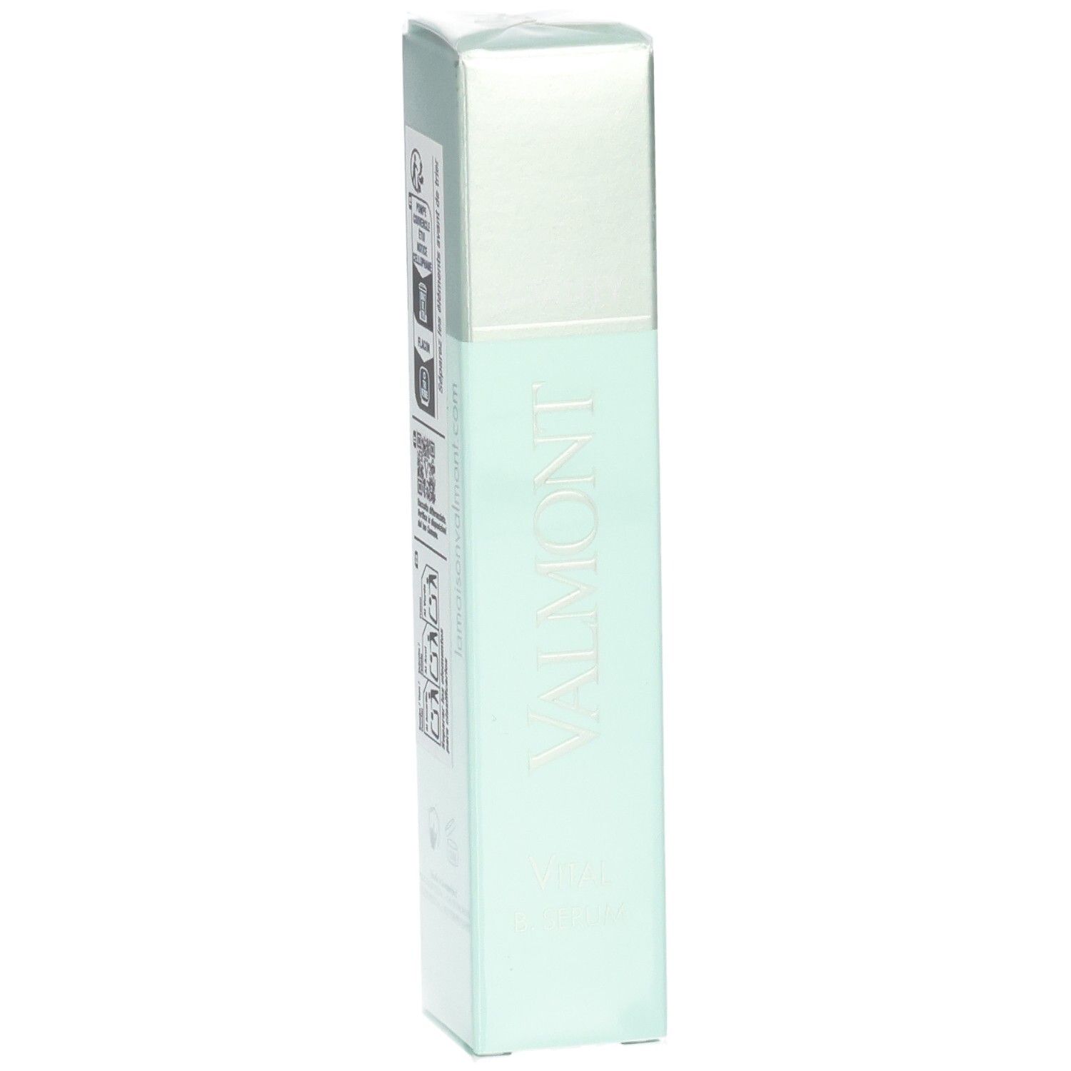 Emballage VALMONT Vital B. Serum, vue latérale avec informations.