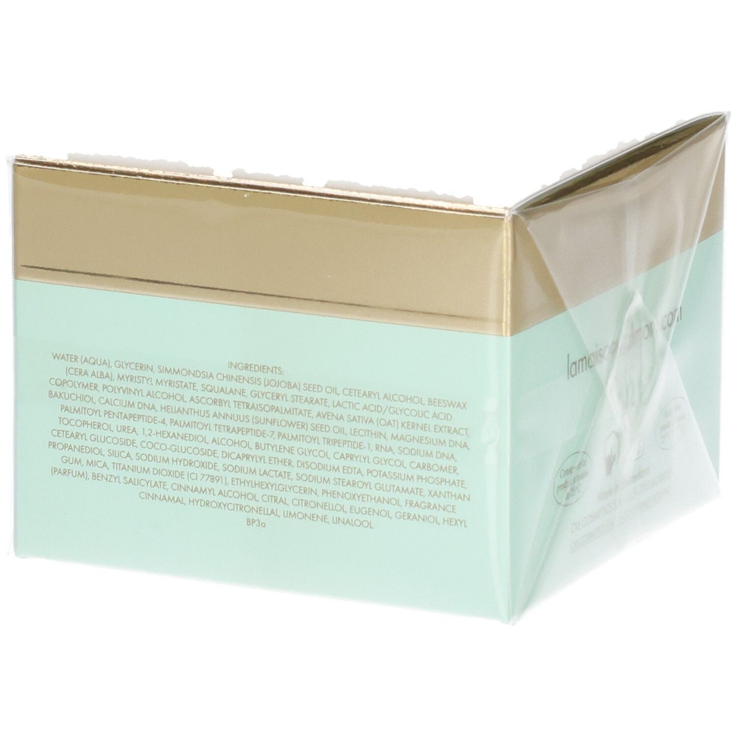Emballage VALMONT V-Lift Cream. Vue latérale avec liste complète des ingrédients et symboles.