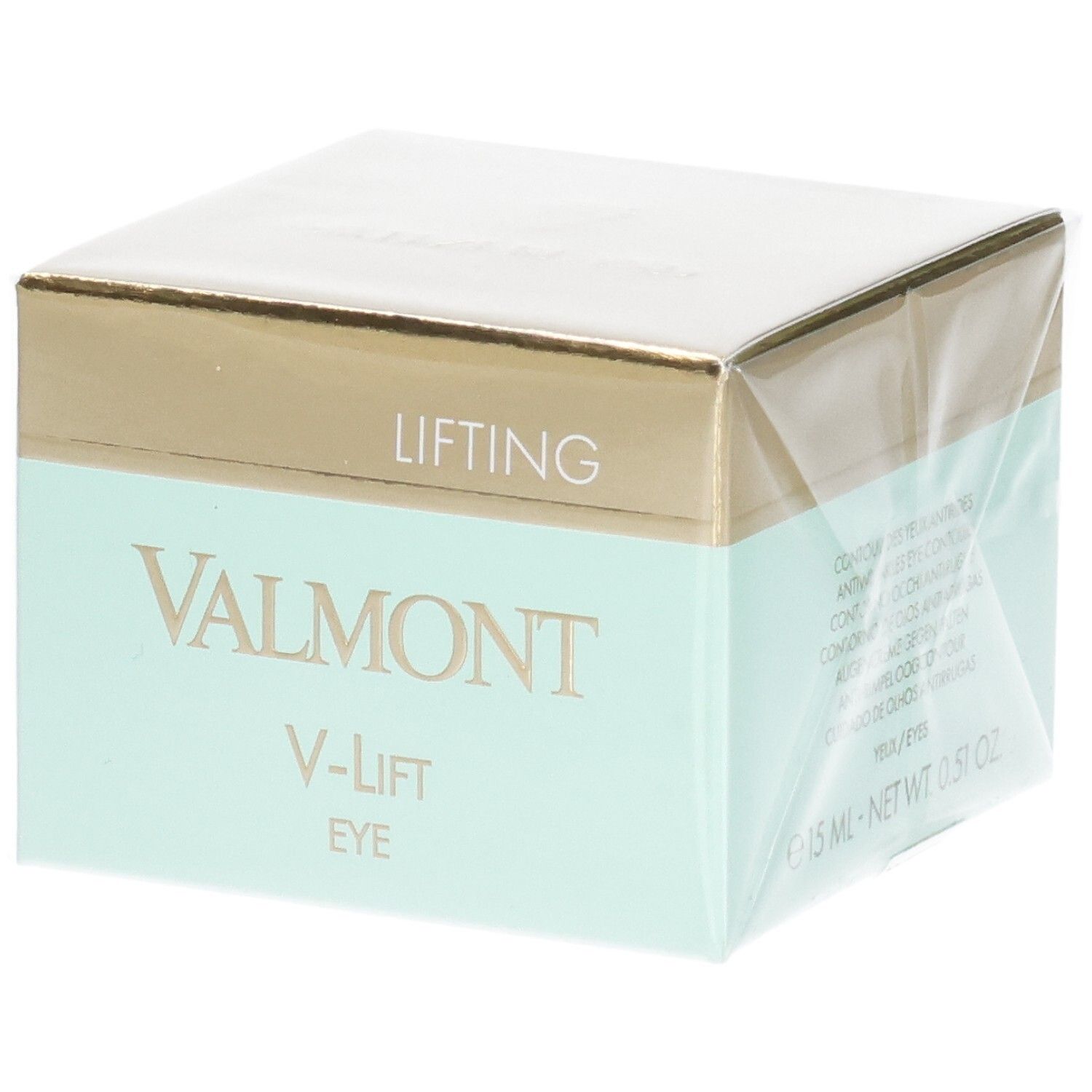 Emballage de la crème pour les yeux VALMONT V-Lift avec inscription "Lifting".