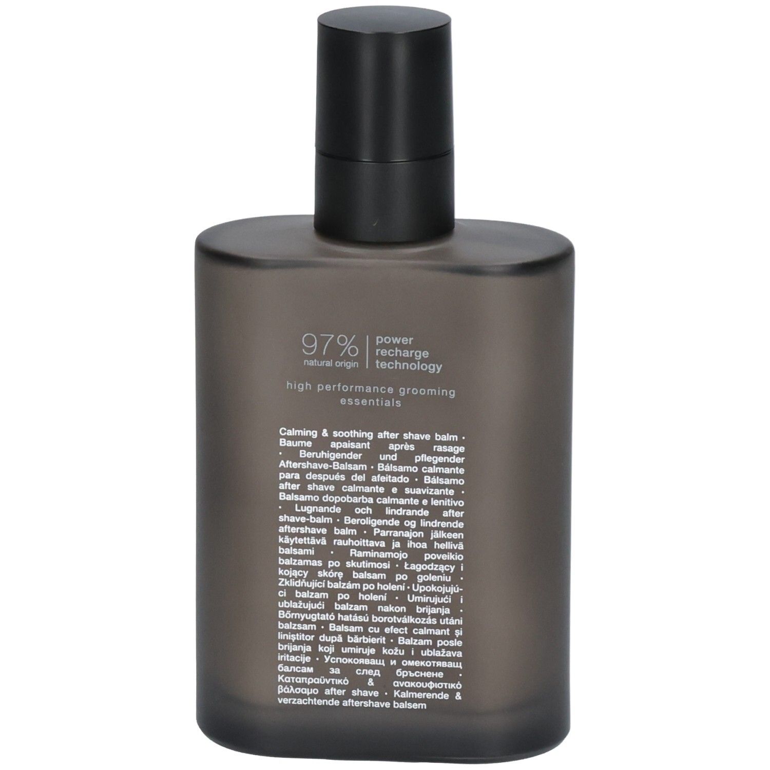 Arrière du flacon RITUALS Homme Baume après rasage apaisant avec informations produit.