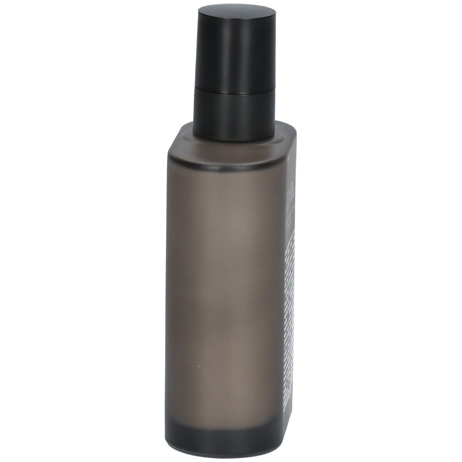 RITUALS Homme Baume après rasage apaisant, vue latérale de la bouteille foncée avec distributeur noir.