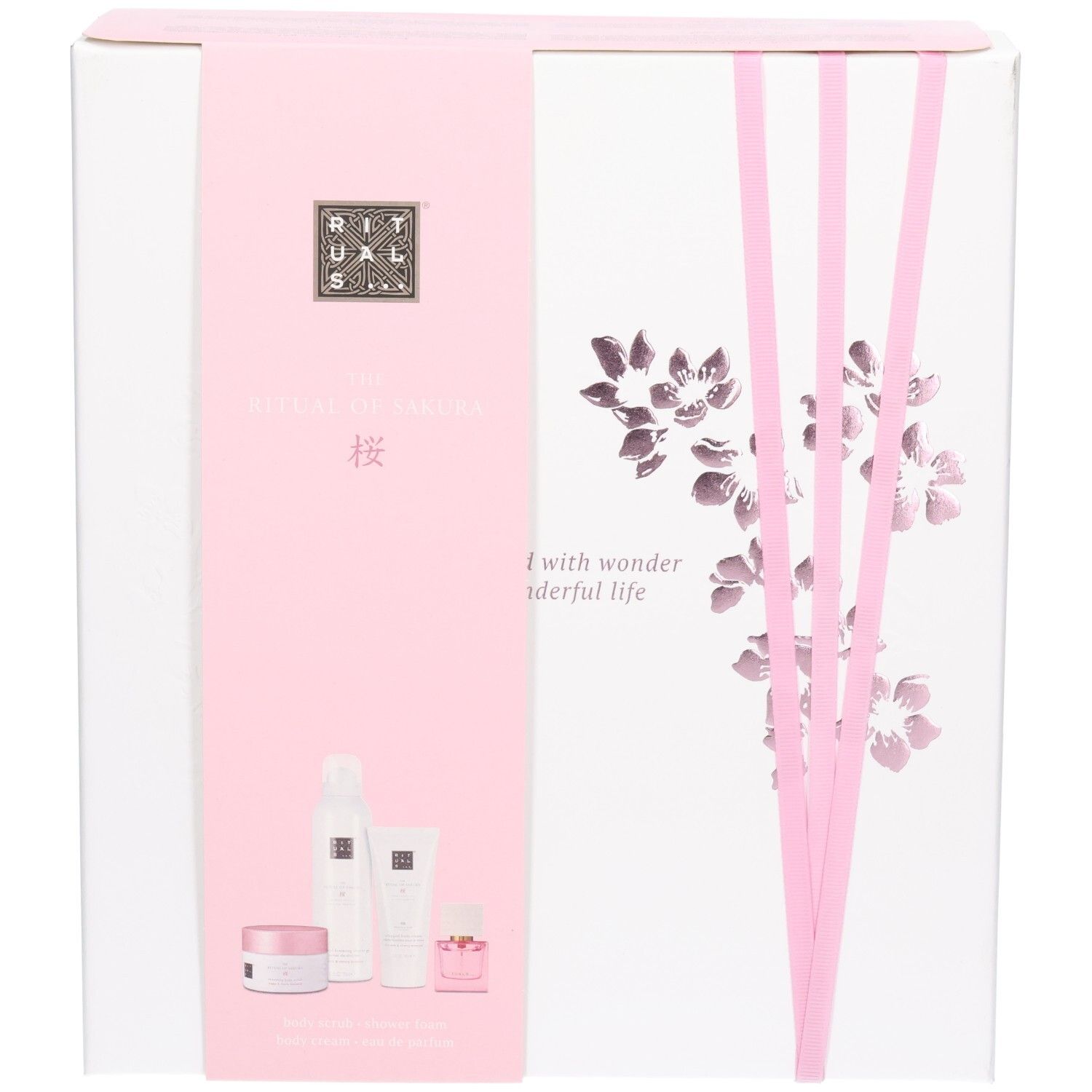 Avant du coffret cadeau RITUALS The Ritual of Sakura avec images produit.