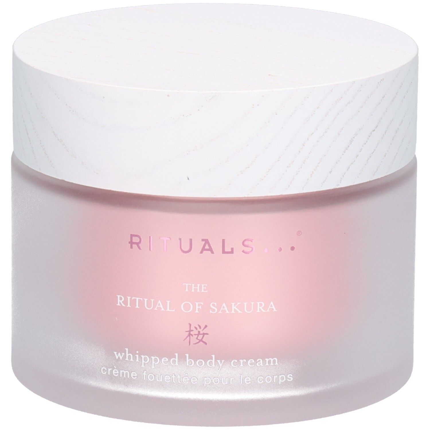 RITUALS The Ritual of Sakura Crème Corps Fouettée dans un pot en verre avec un couvercle blanc.