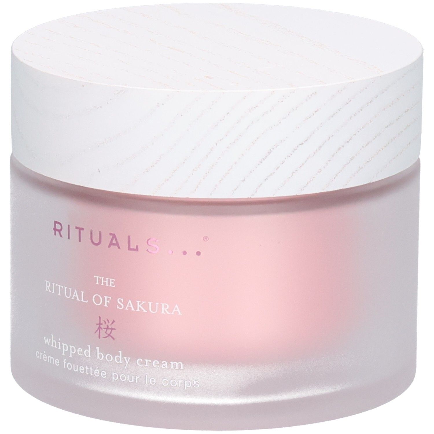 RITUALS The Ritual of Sakura Crème Corps Fouettée dans un pot en verre avec un couvercle blanc.