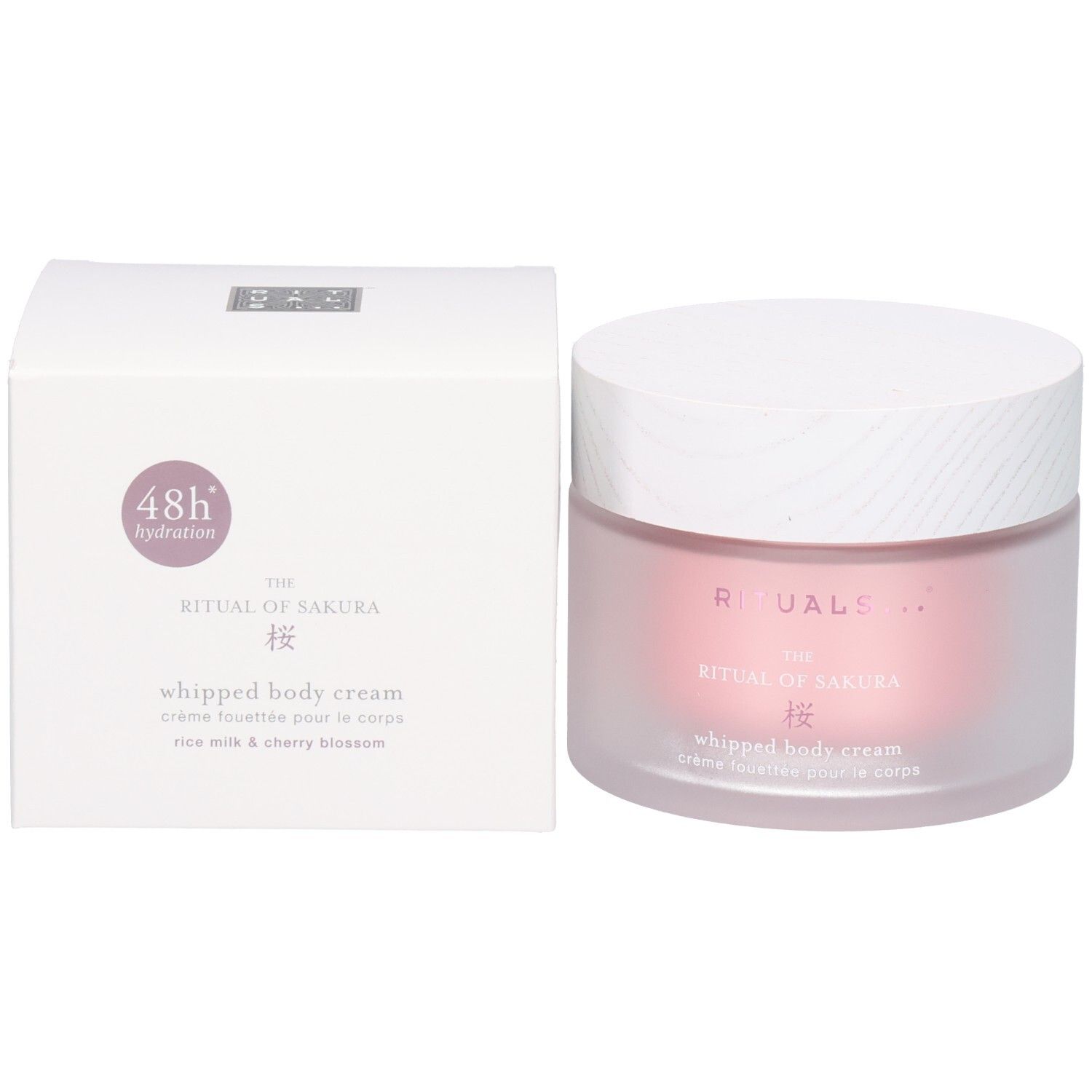 RITUALS The Ritual of Sakura Crème Corps et son emballage avec indication 48h d'hydratation.