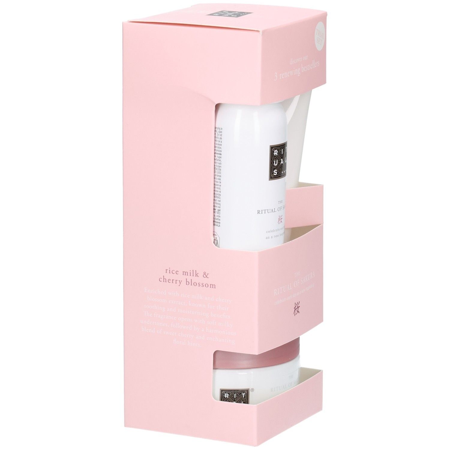 Rituals The Ritual of Sakura Set, dos avec informations produit et symbole fleur de cerisier.