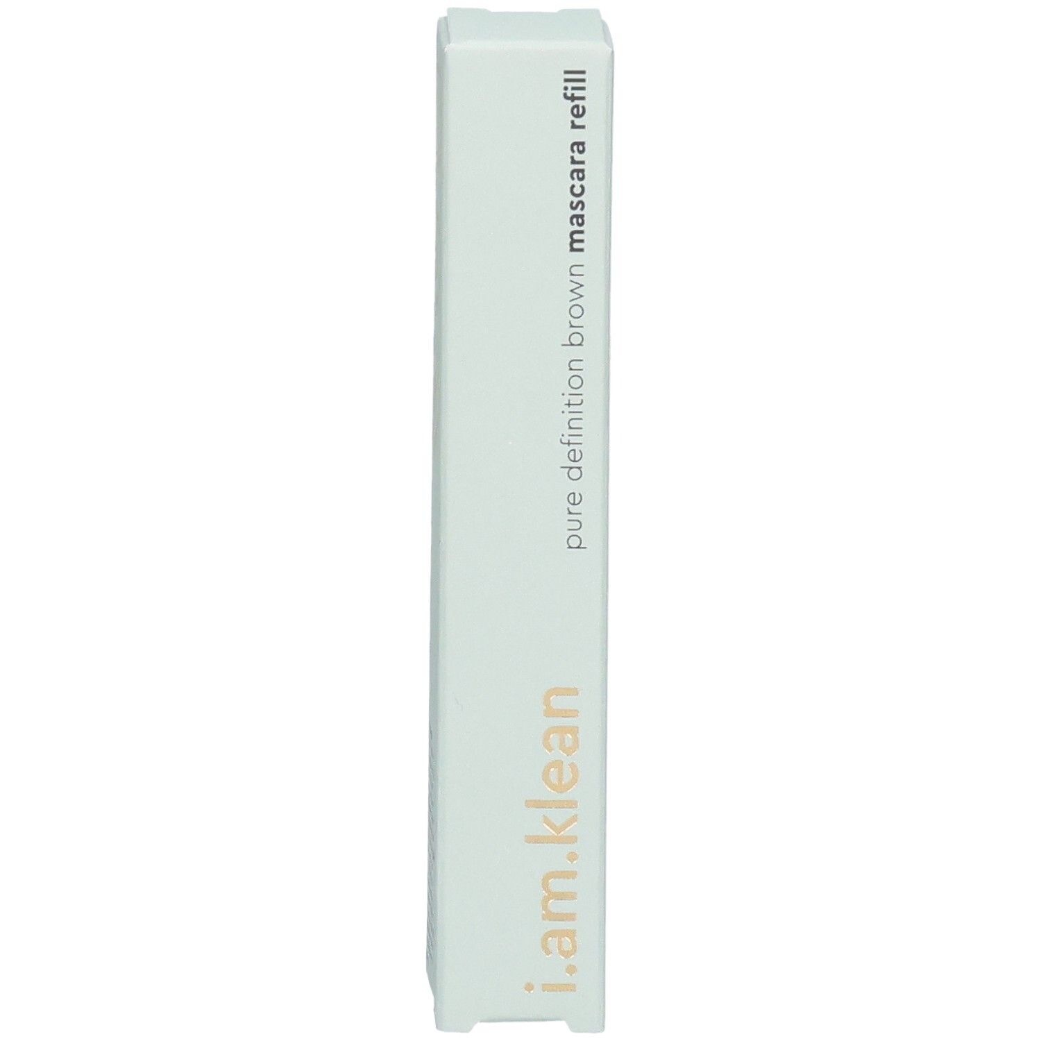 Emballage de recharge de mascara i.am.klean. Emballage blanc-vert avec nom du produit.