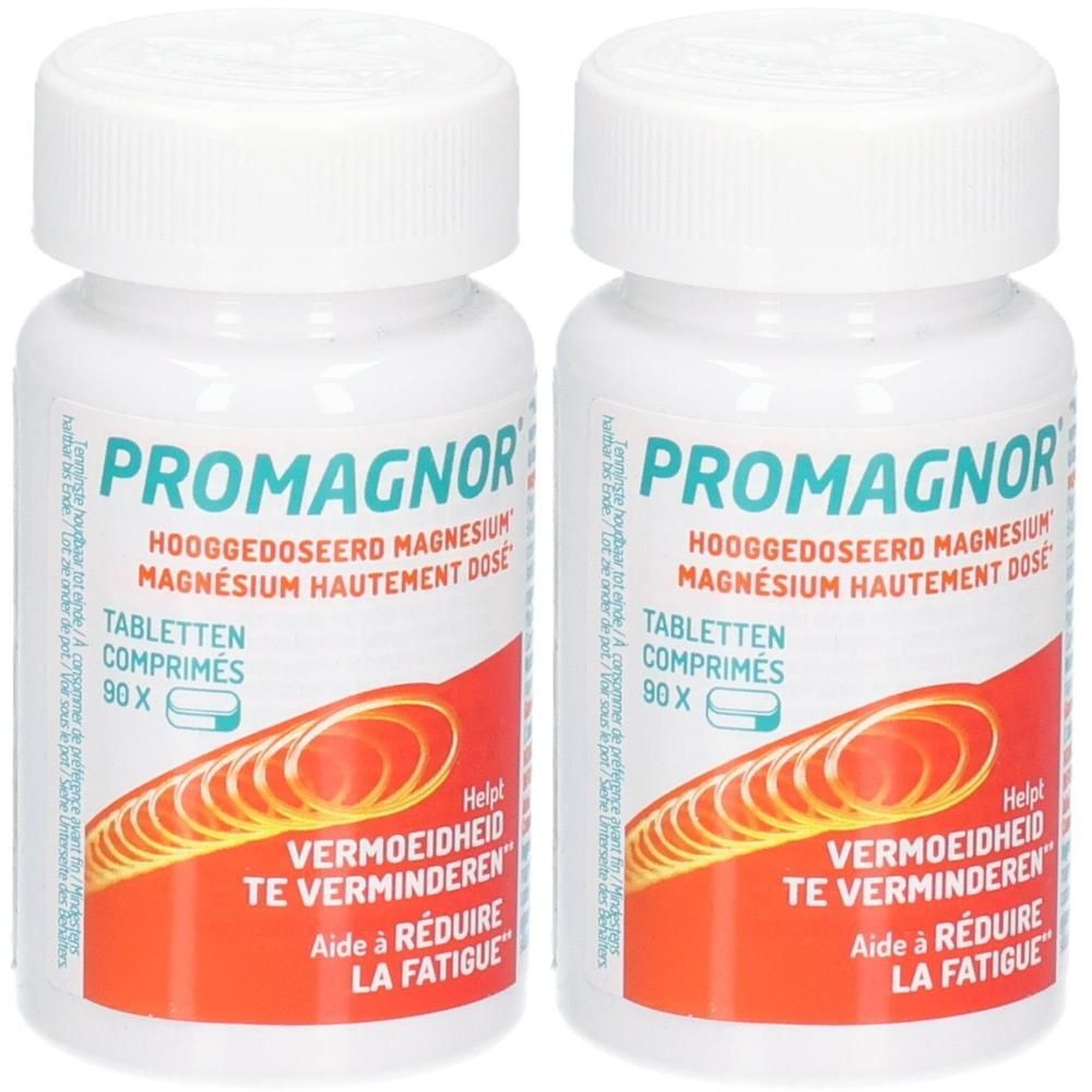 Deux flacons de Promagnor magnésium haute dose, comprimés 90x.