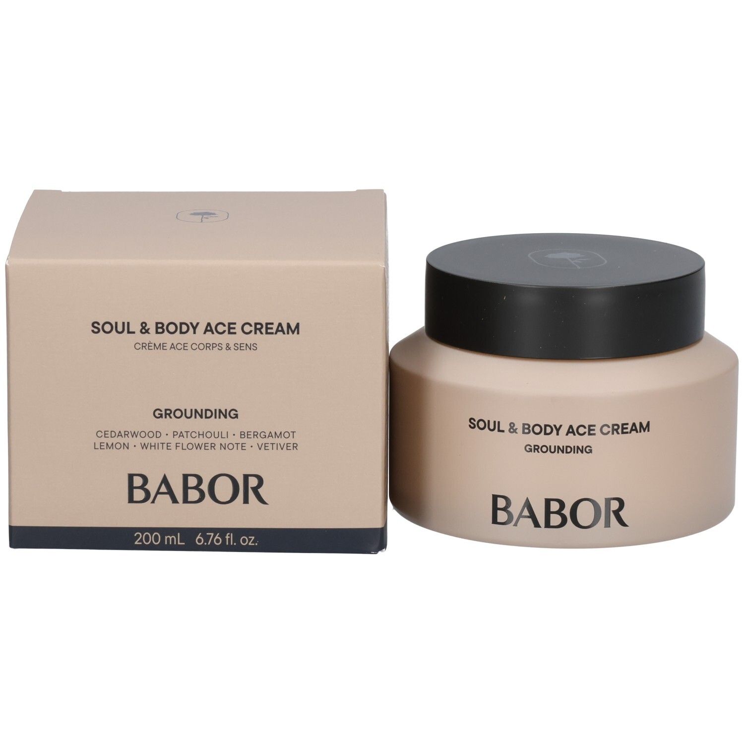 Crème Babor Soul & Body ACE en pot et son emballage carton.