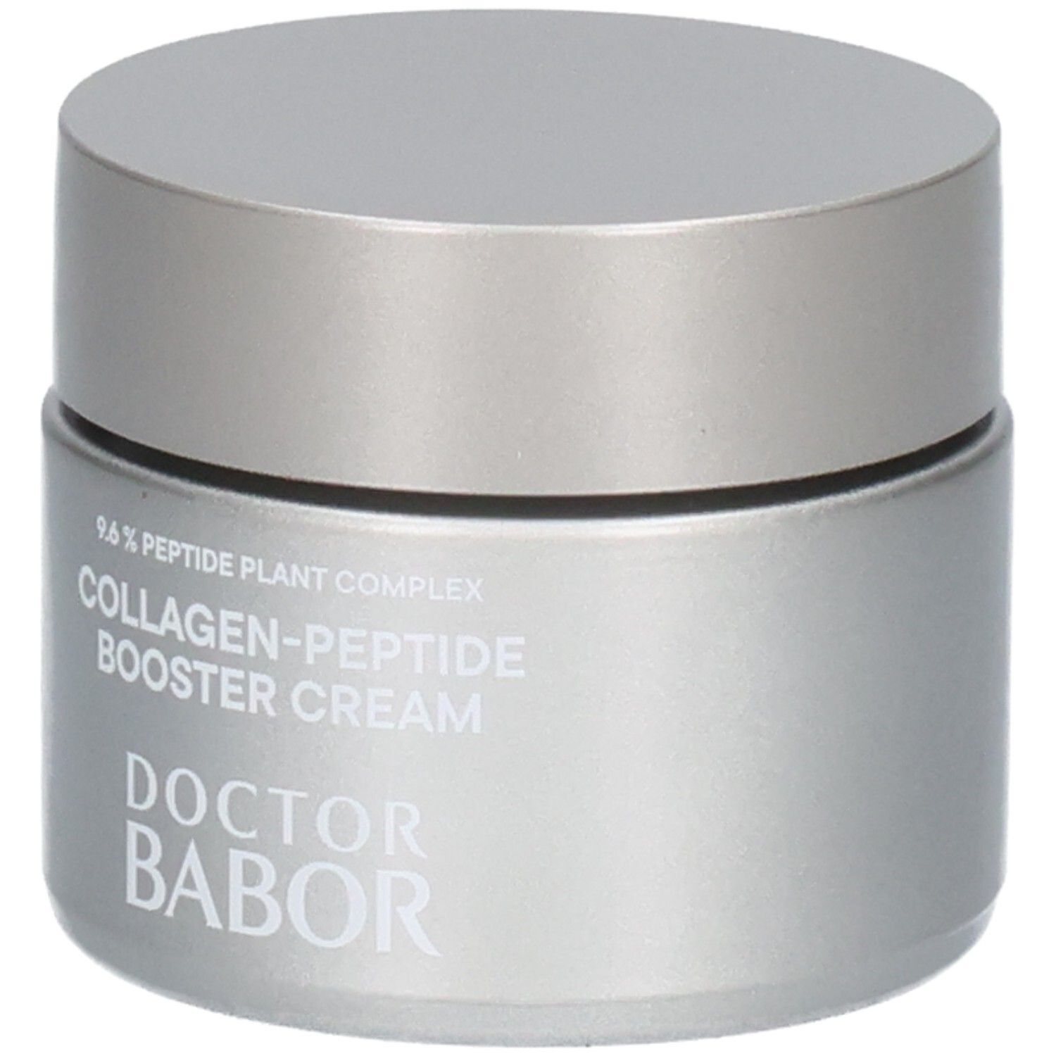 Pot argenté avec couvercle argenté, DOCTOR BABOR COLLAGEN-PEPTIDE BOOSTER CREAM.