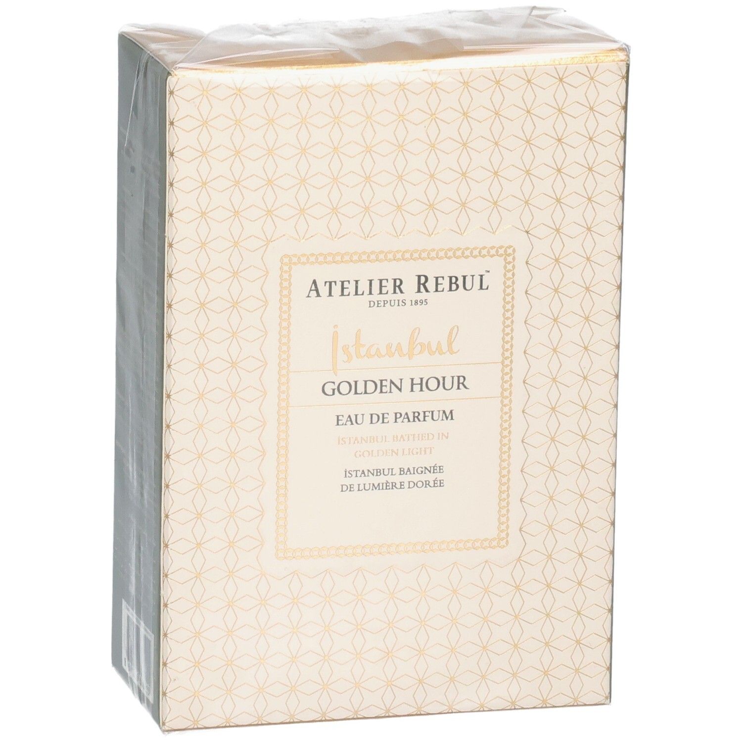 Emballage Atelier Rebul Golden Hour Eau de Parfum, vue de face.
