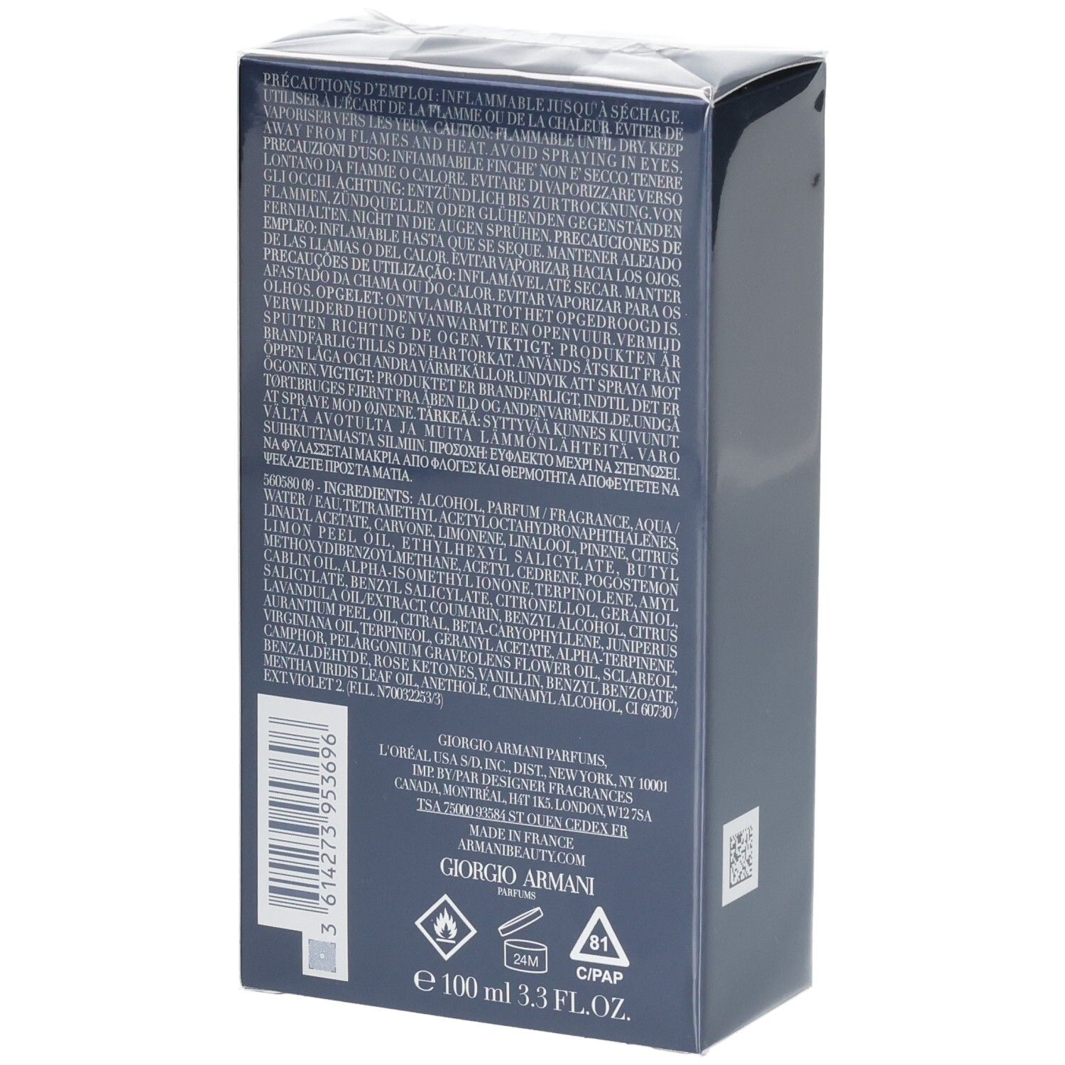 Giorgio Armani Parfums, flacon de 100 ml.