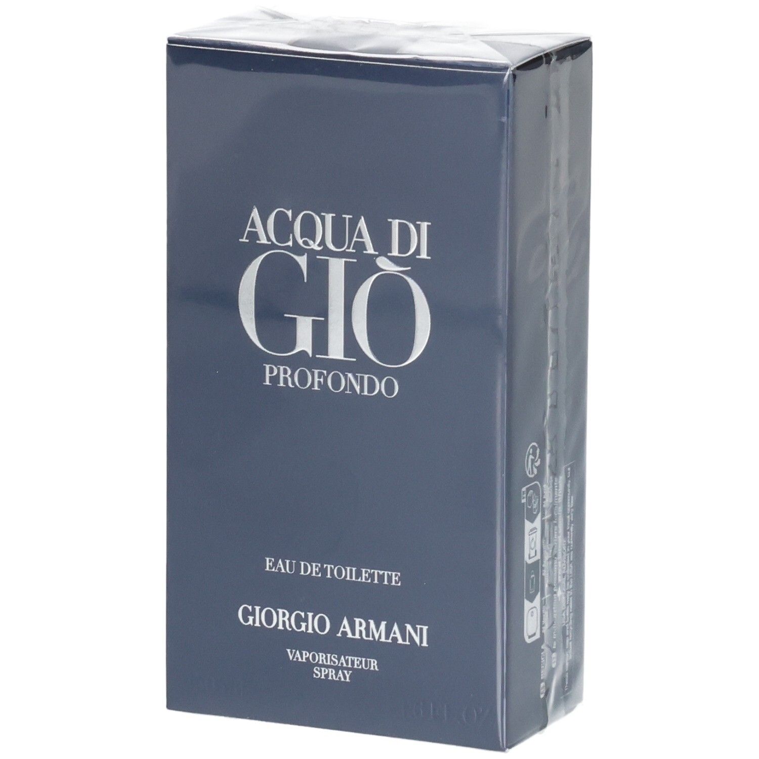 Emballage Giorgio Armani Acqua Di Gio Profondo Eau de Toilette, bleu foncé.