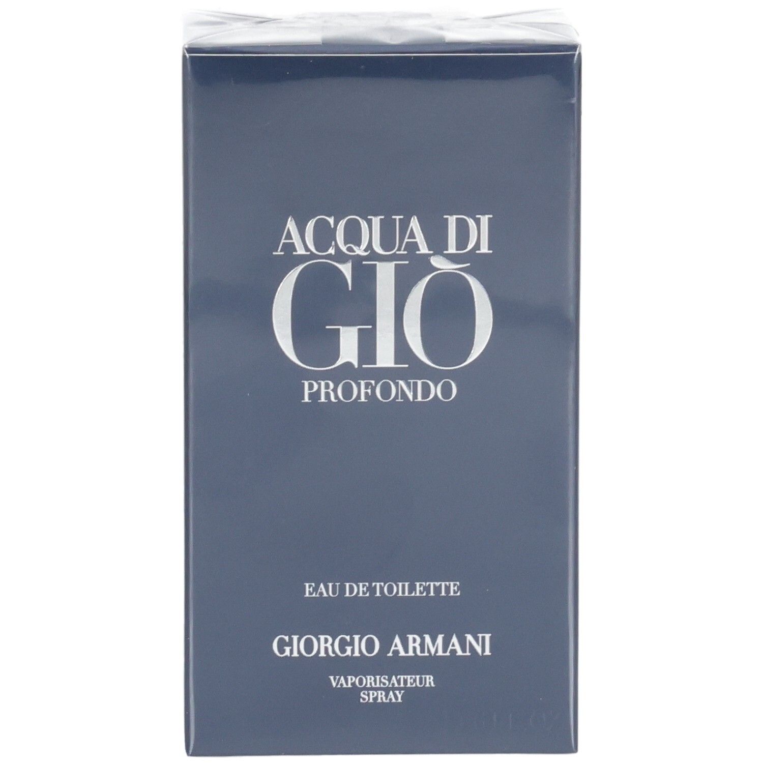 Emballage Giorgio Armani Acqua Di Gio Profondo Eau de Toilette, bleu foncé.