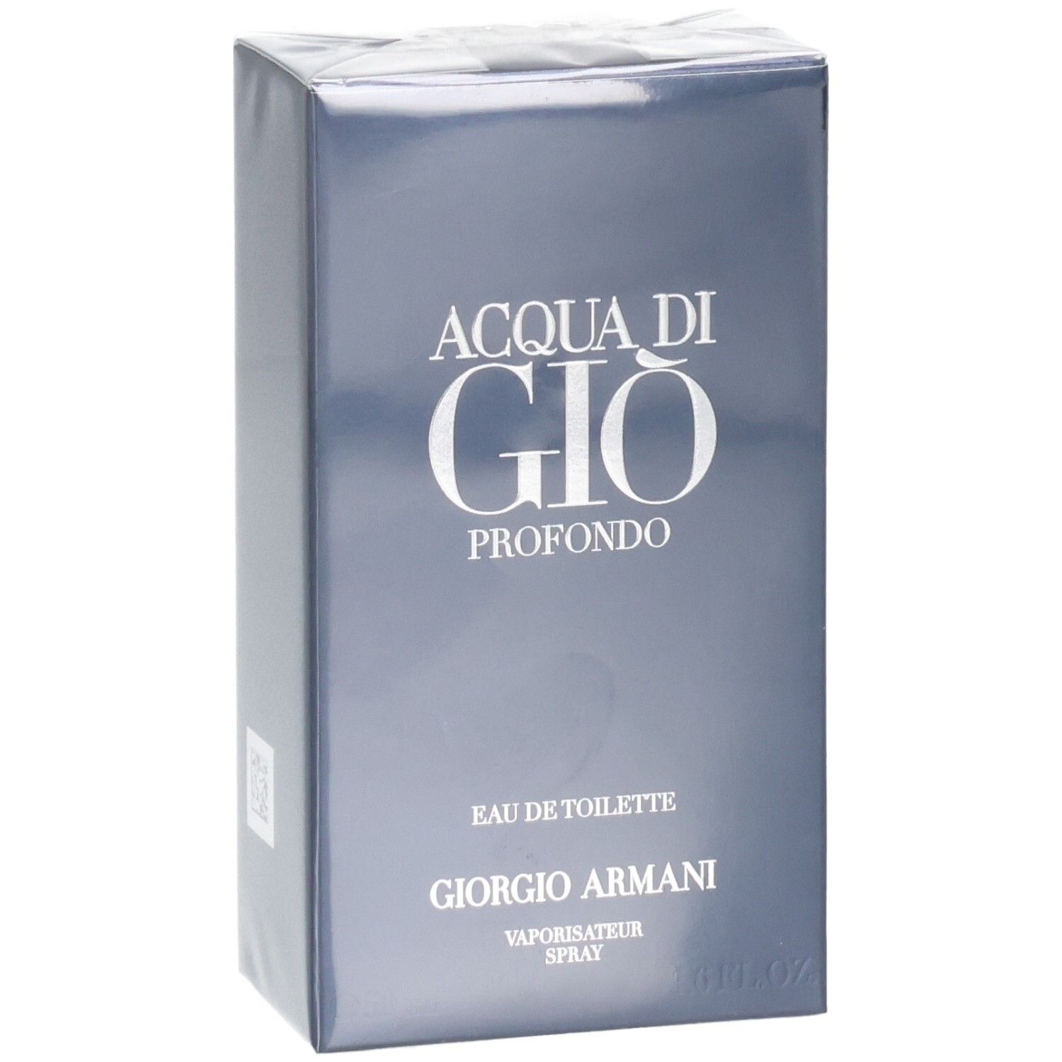 Emballage Giorgio Armani Acqua Di Gio Profondo Eau de Toilette, bleu foncé.
