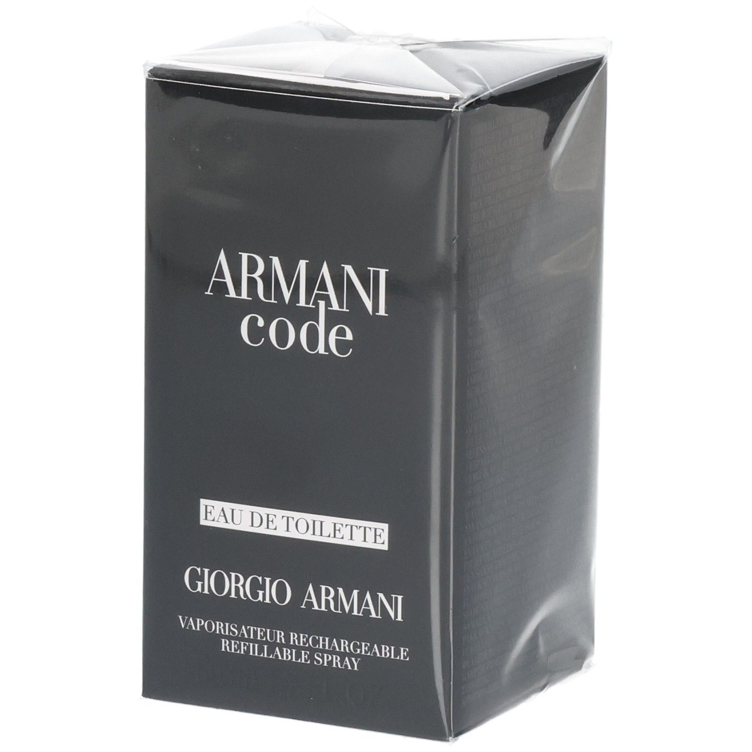 Emballage de Armani Code Eau de Toilette Vaporisateur Rechargeable.