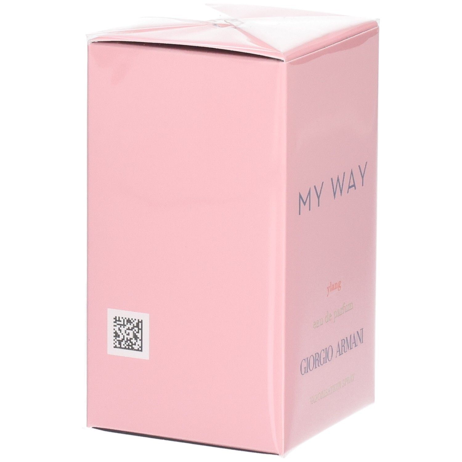 Emballage rose Giorgio Armani "My Way" avec code QR.