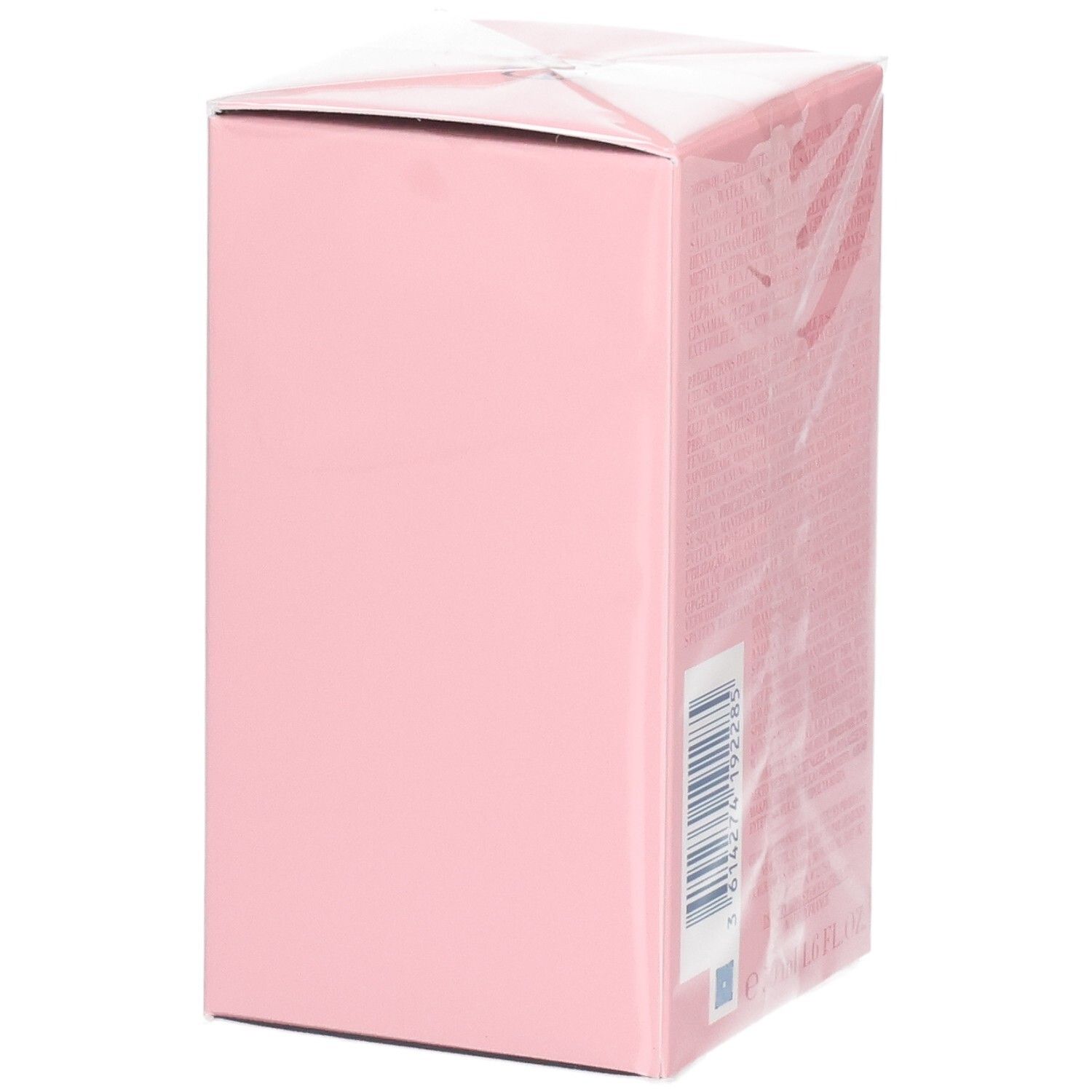 Une boîte rose avec un code-barres et du texte sur le côté droit.