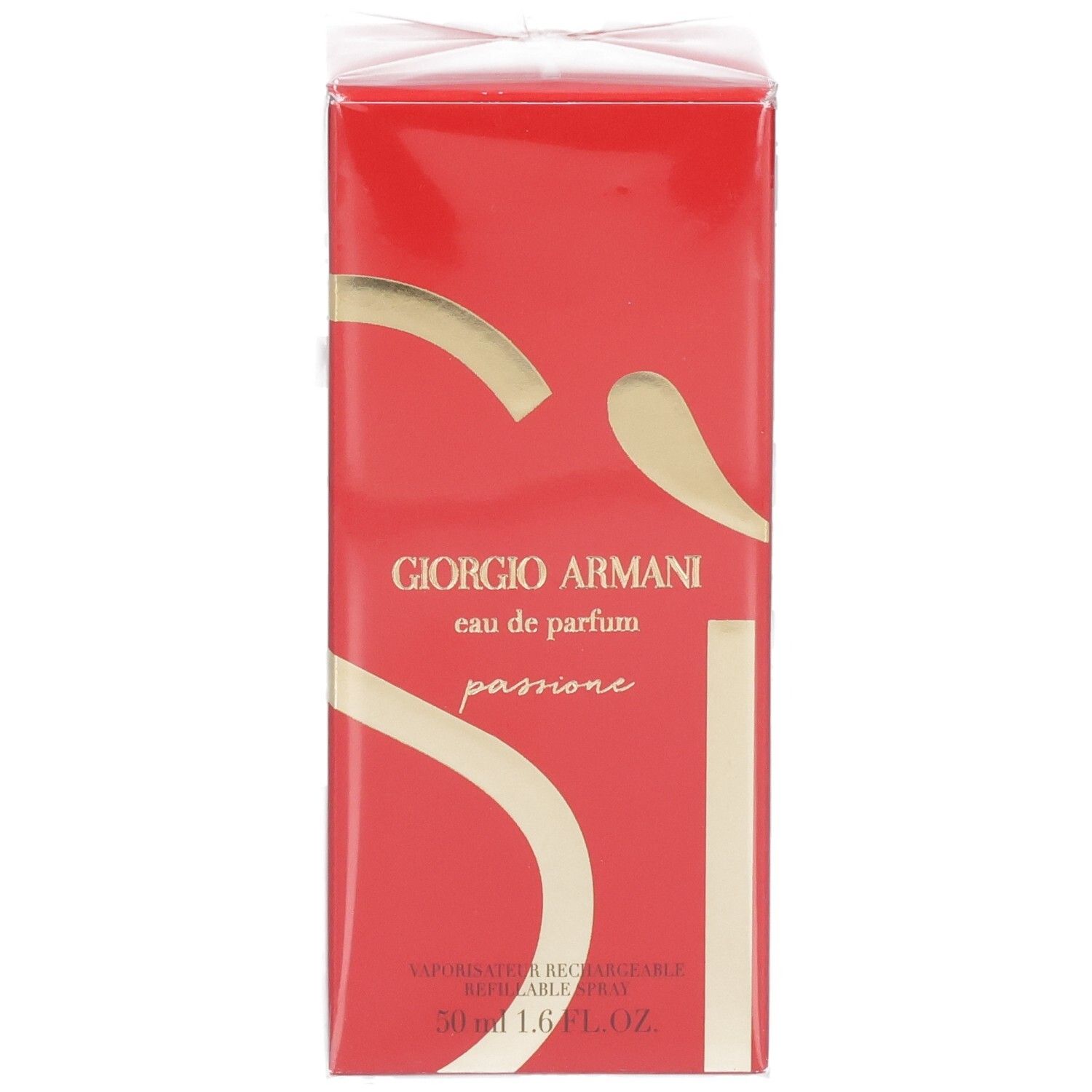 Giorgio Armani Si Passione Eau de Parfum, 50 ml, boîte rouge avec accents dorés.