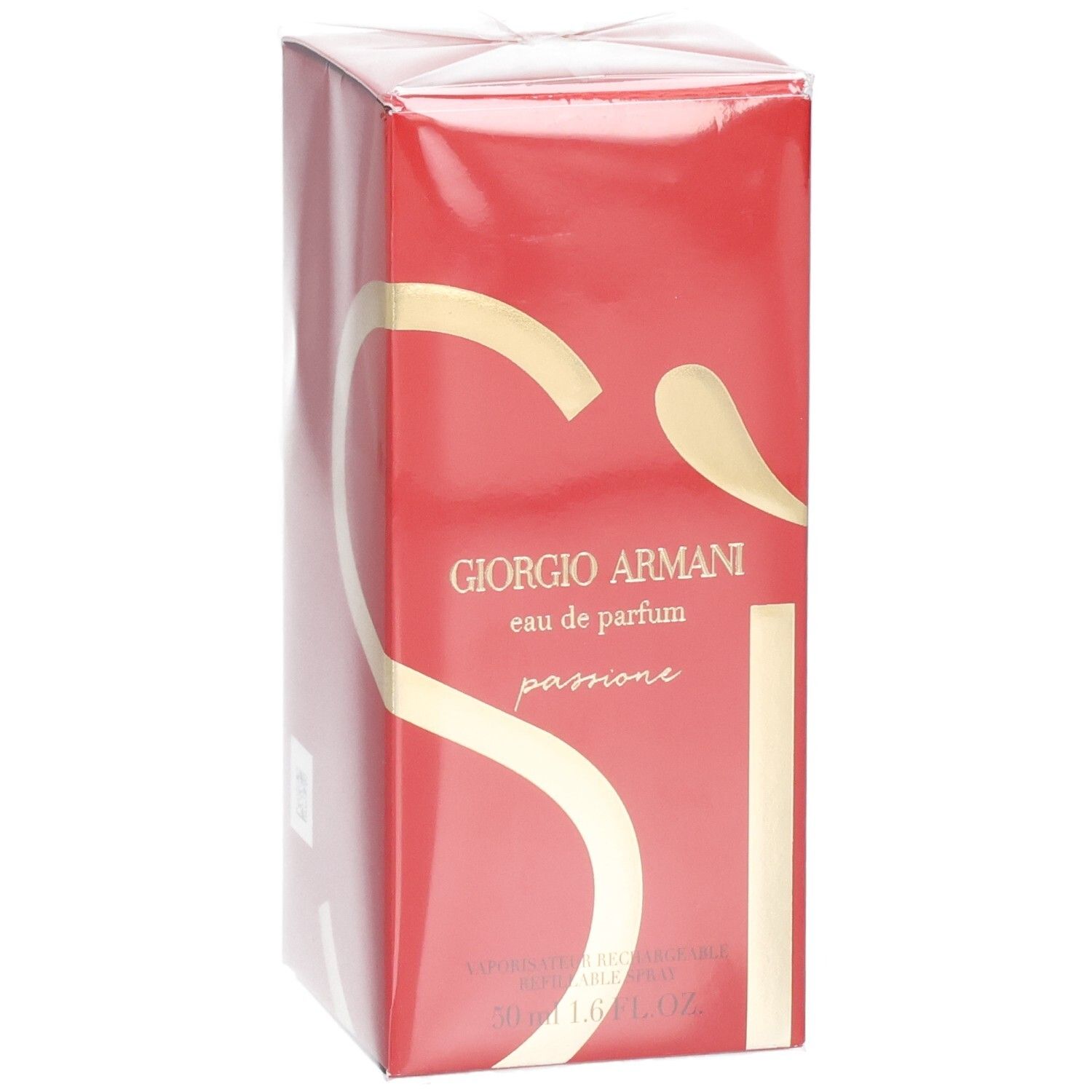 Boîte rouge Giorgio Armani Si Passione Eau de Parfum avec inscription dorée et logo SI.