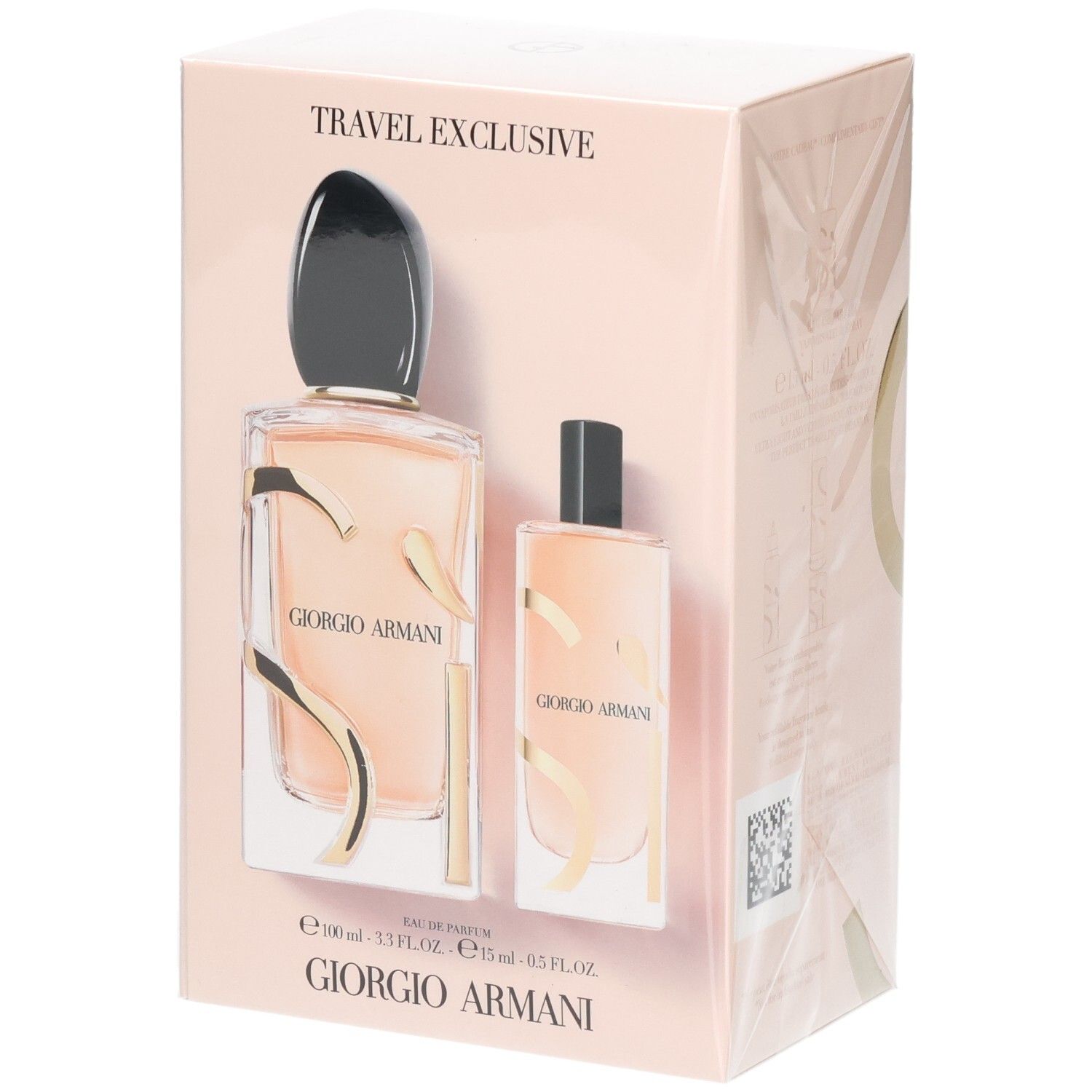 Coffret cadeau Giorgio Armani Sì Eau de Parfum Travel Set avec deux flacons.